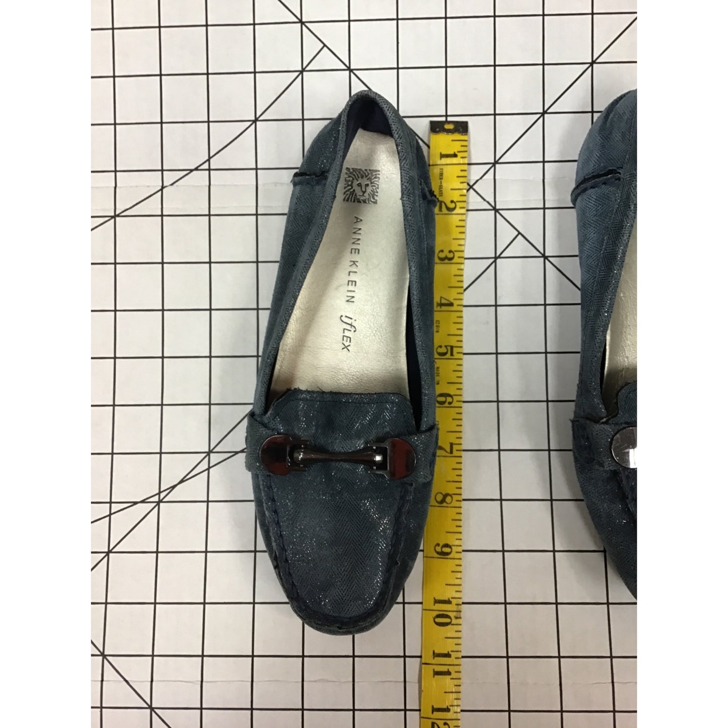 Anne Klein iFlex Womens Blue Suede Loafers With Metal Accent - Size 7.5 #213
