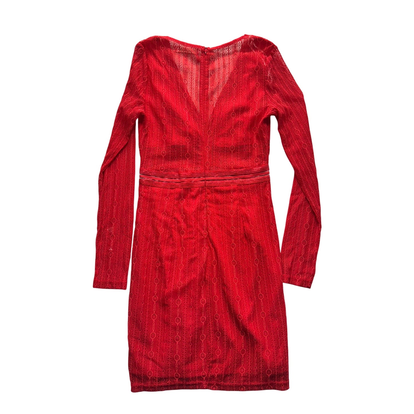 Morning Mist Red Lace Long Sleeve V-Neck Midi Dress Size 10 #9985