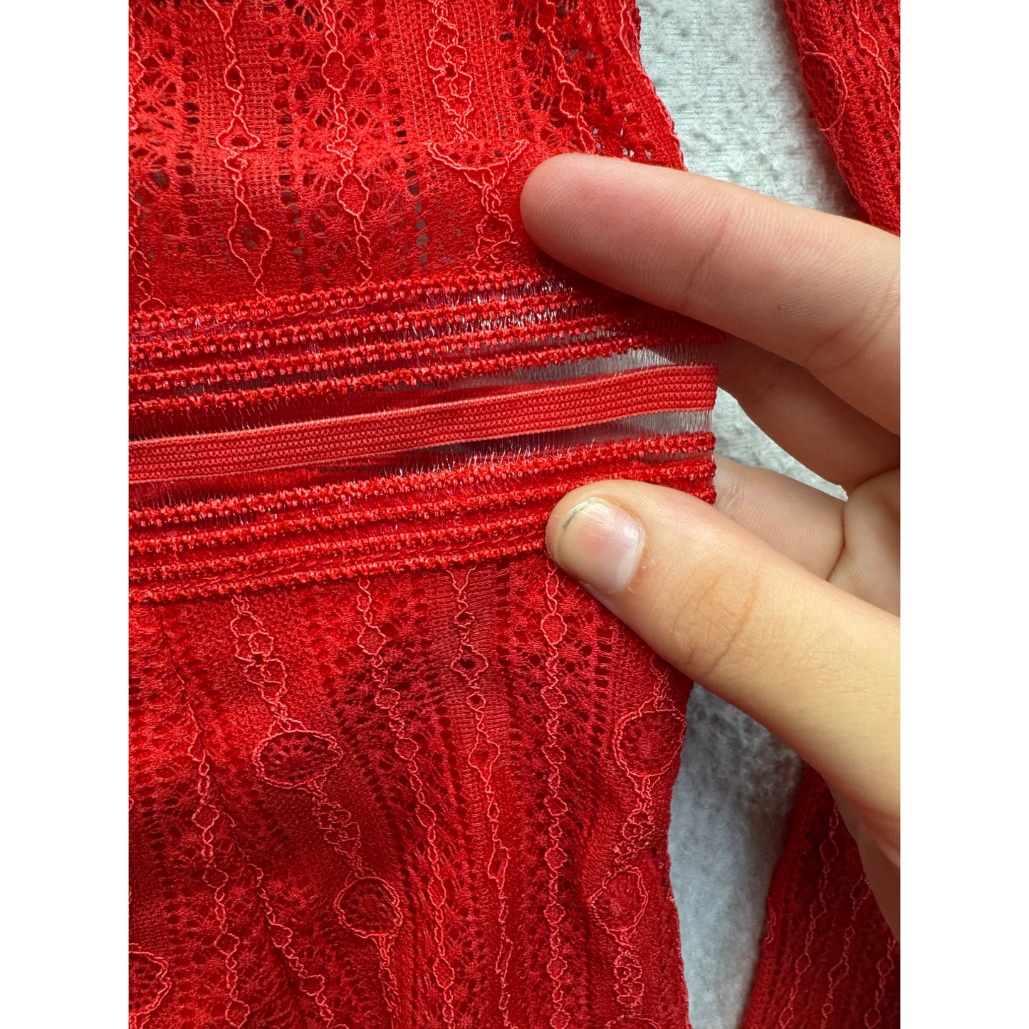Morning Mist Red Lace Long Sleeve V-Neck Midi Dress Size 10 #9985