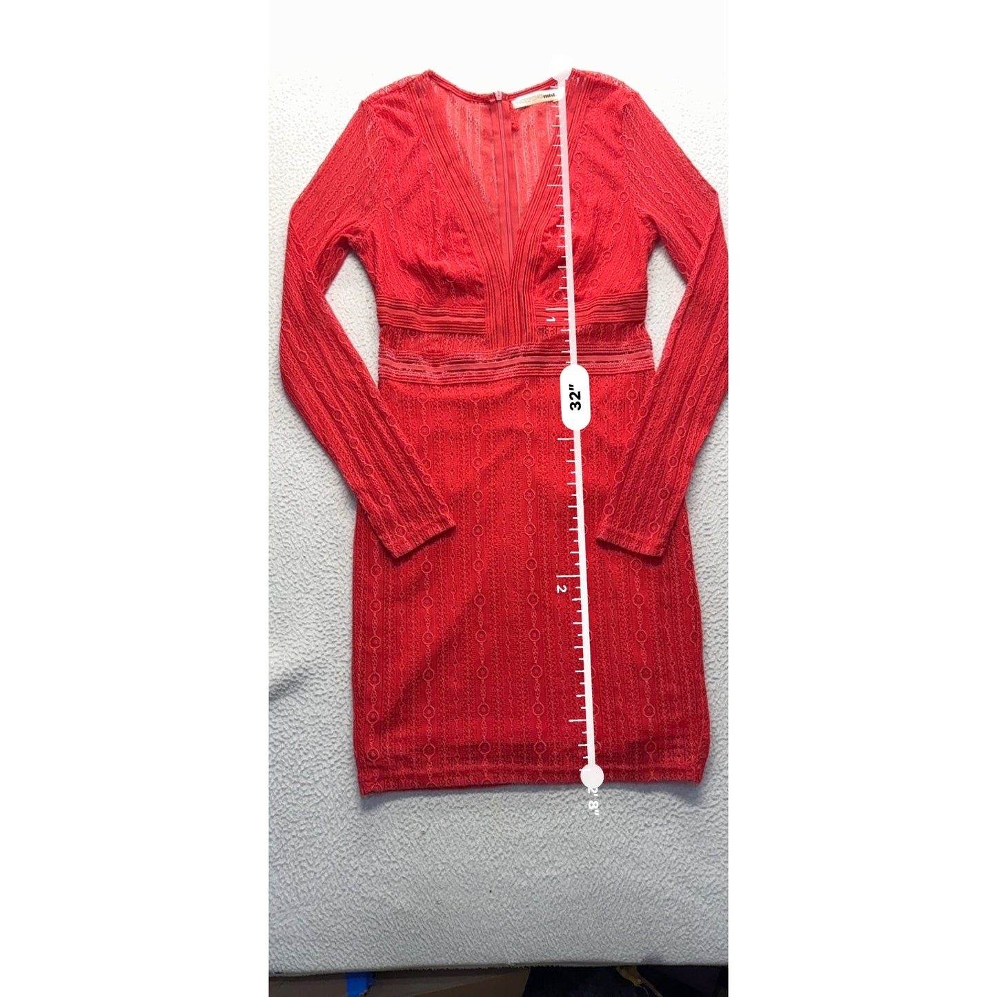 Morning Mist Red Lace Long Sleeve V-Neck Midi Dress Size 10 #9985