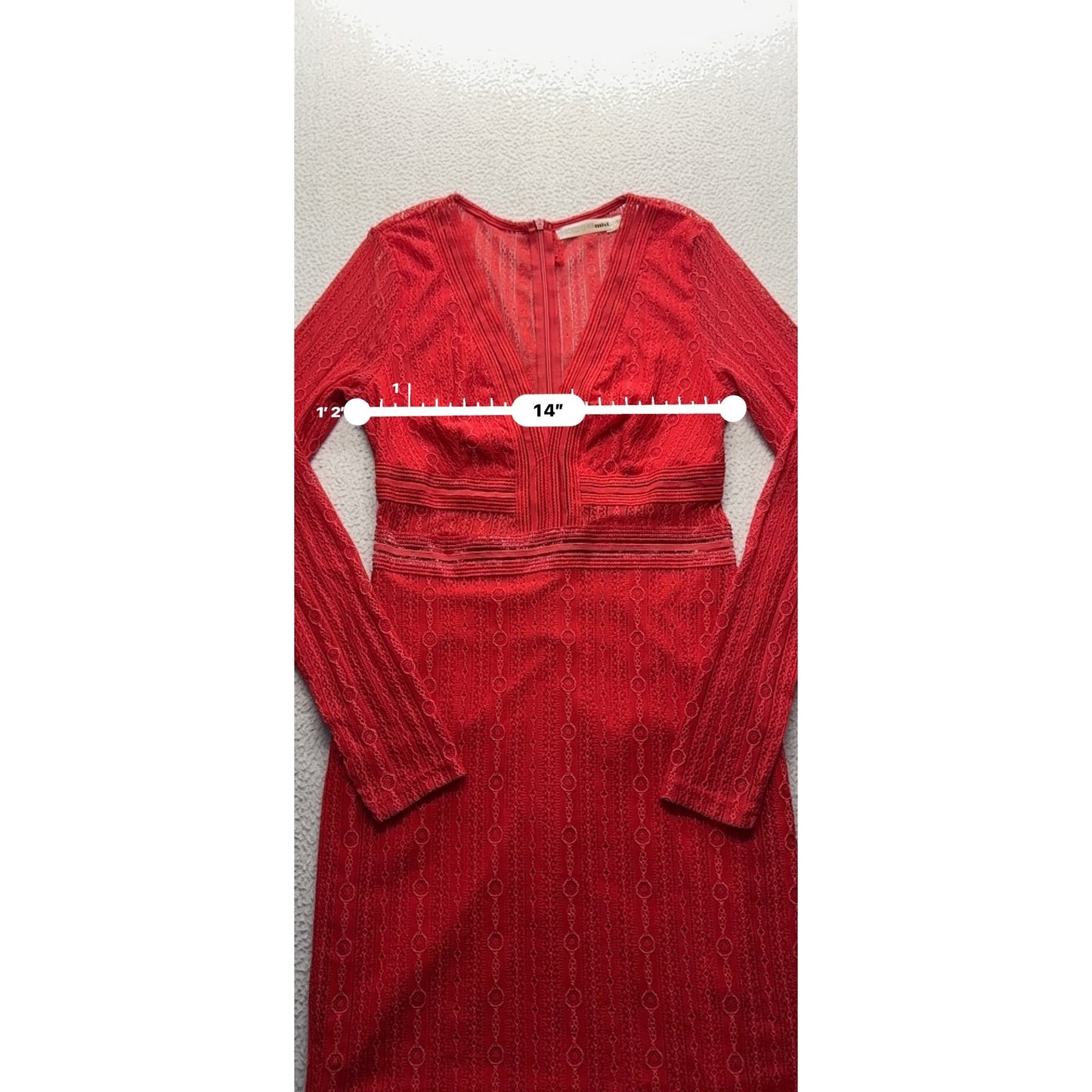 Morning Mist Red Lace Long Sleeve V-Neck Midi Dress Size 10 #9985