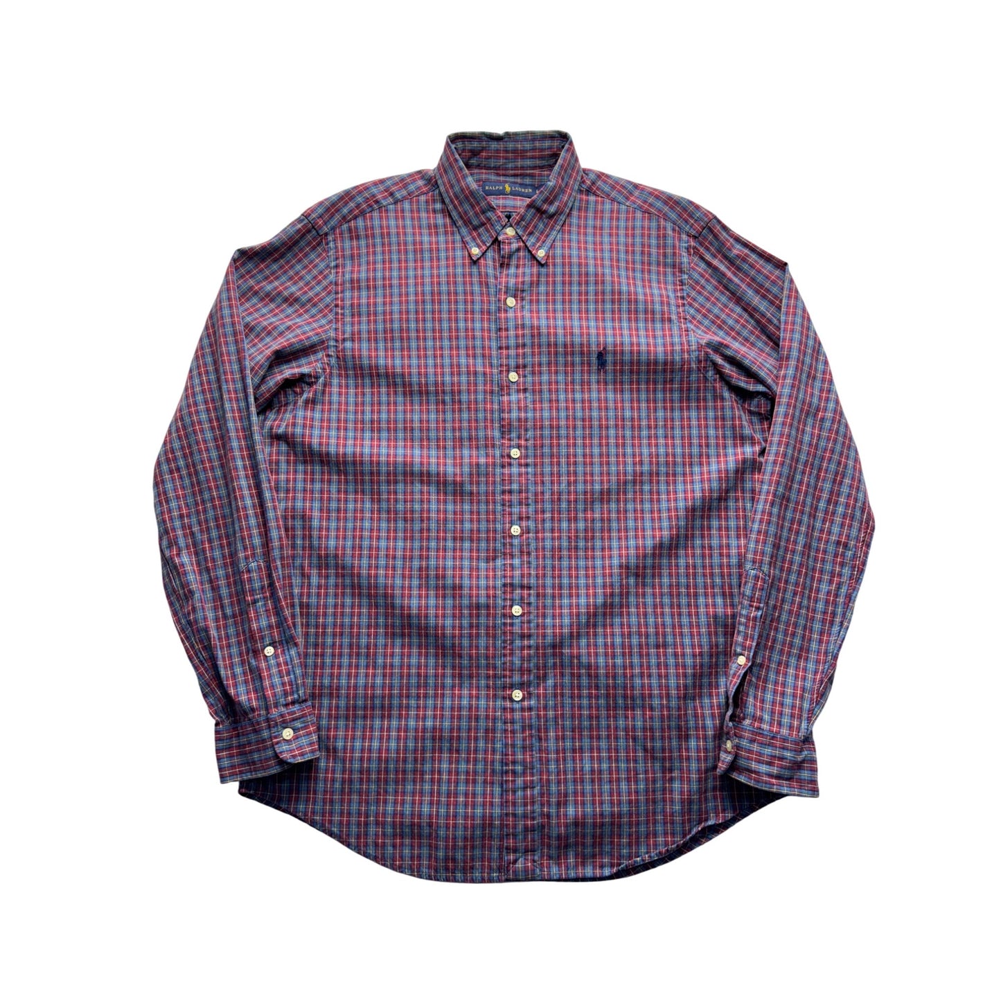 Ralph Lauren Red & Blue Plaid Button-Down Shirt L 100% Cotton #9286