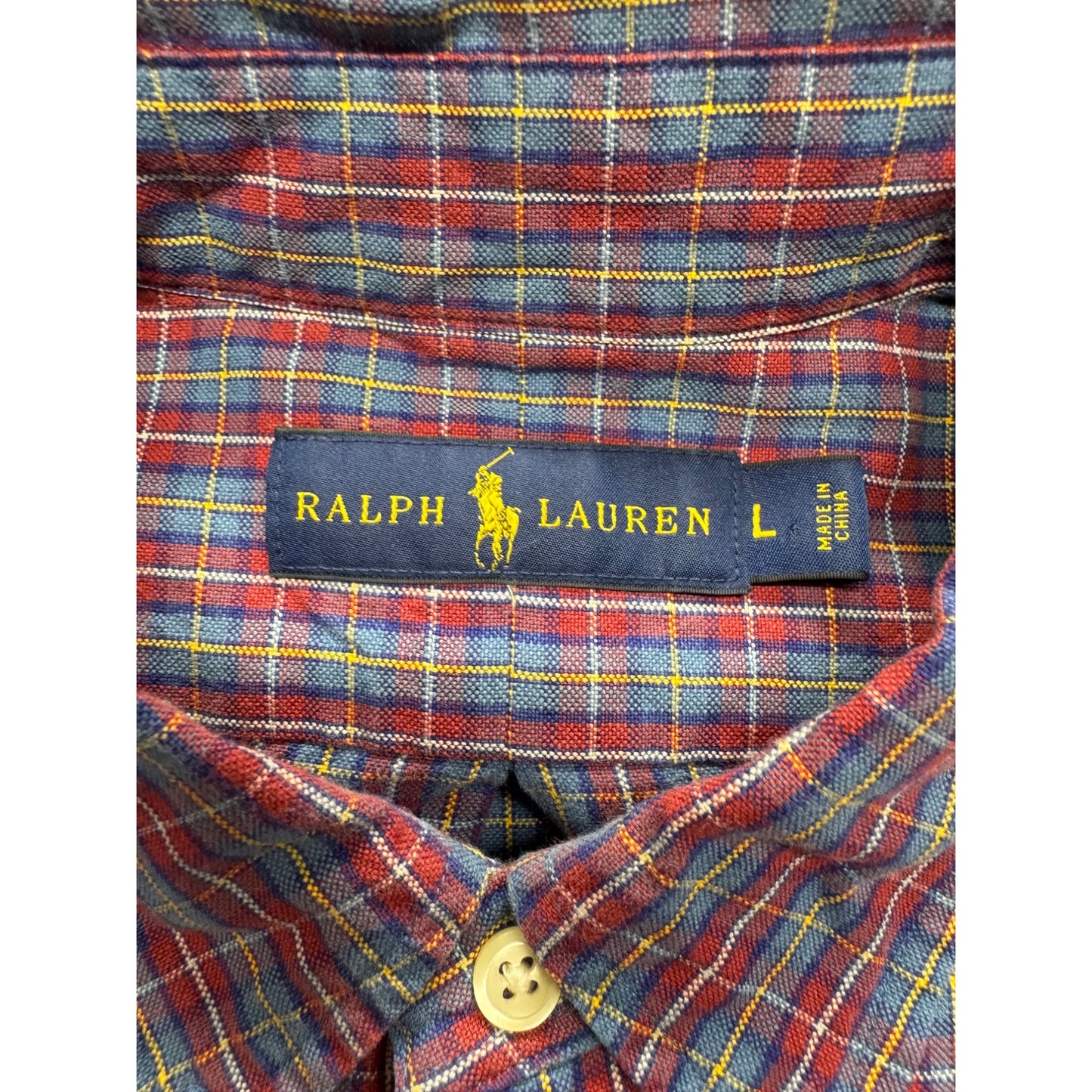 Ralph Lauren Red & Blue Plaid Button-Down Shirt L 100% Cotton #9286