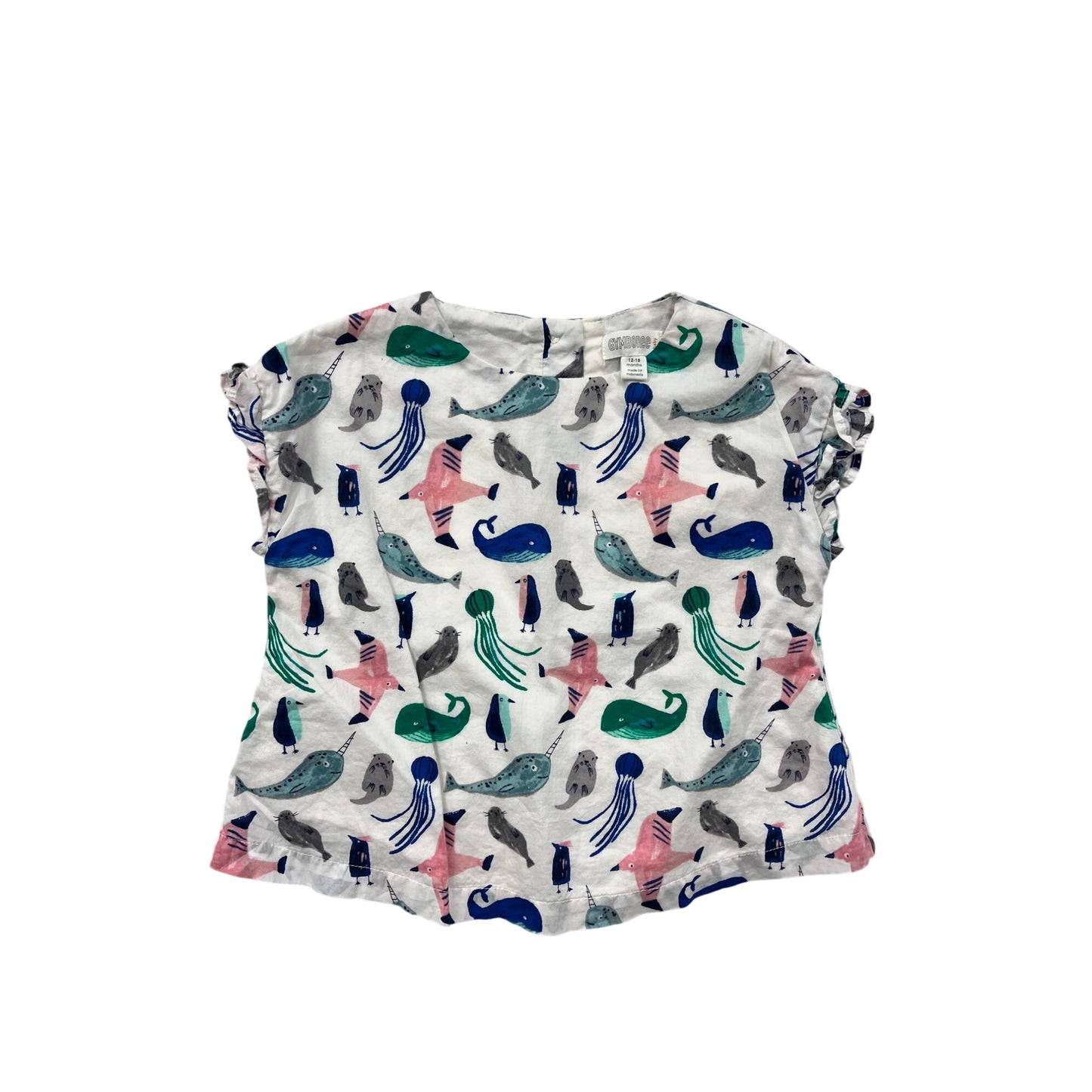 Gymboree Baby Ocean Print Top 12-18M White Short Sleeve #8160