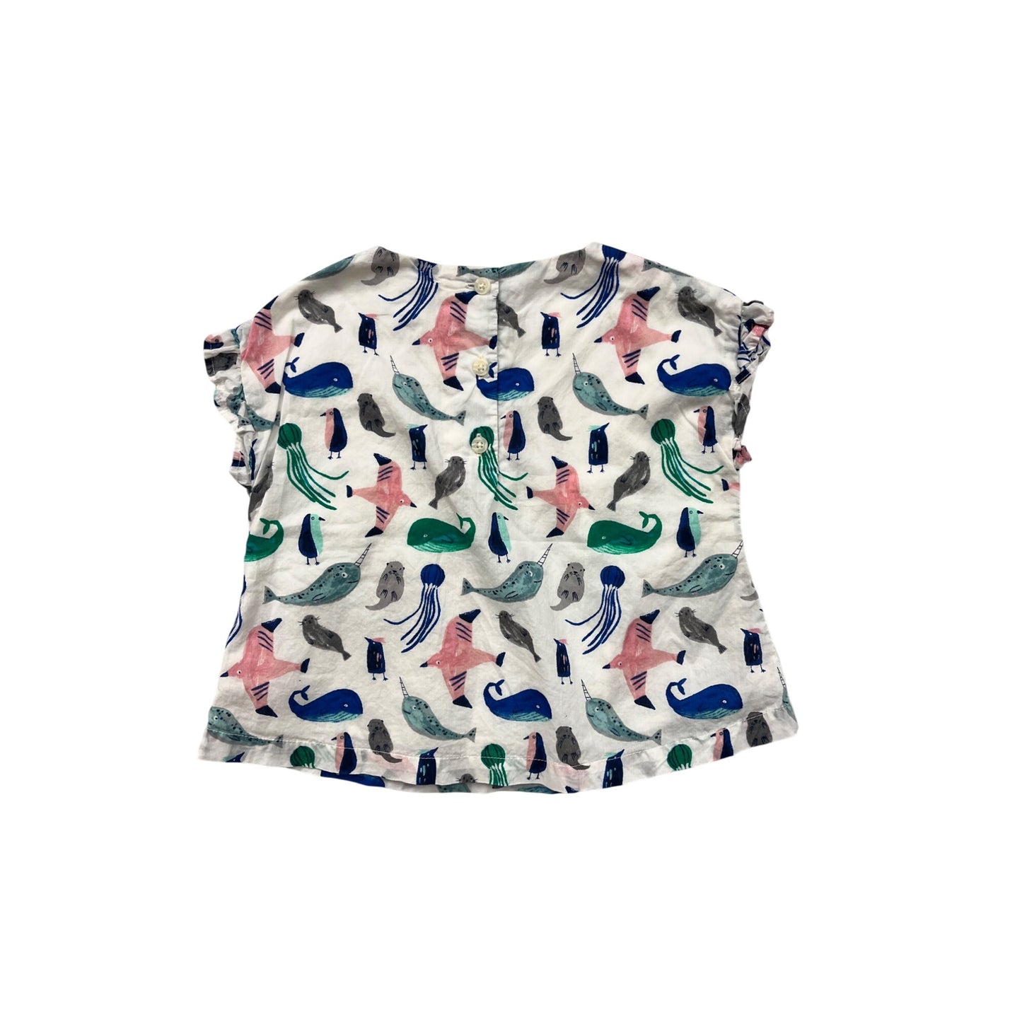 Gymboree Baby Ocean Print Top 12-18M White Short Sleeve #8160
