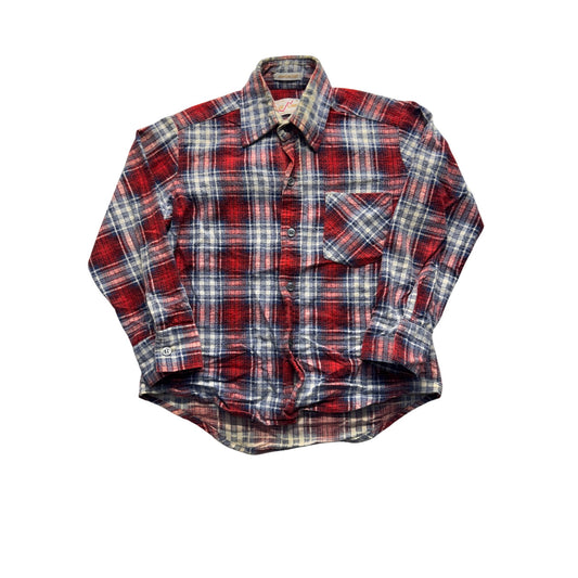 Vintage Value Line Boys Plaid Flannel Shirt Size 8 Red/Blue Cotton  #7970