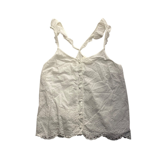 Urban Romantics White Embroidered Cotton Sleeveless Button-Up Top #7079