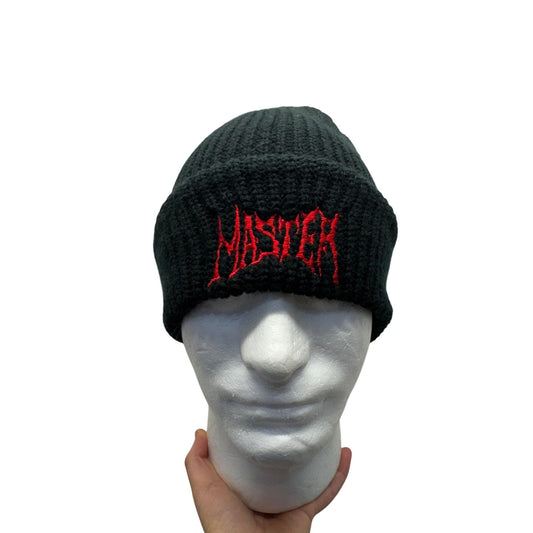 Master Embroidered Black Ribbed Knit Beanie Hat Warm Winter Cap #9756