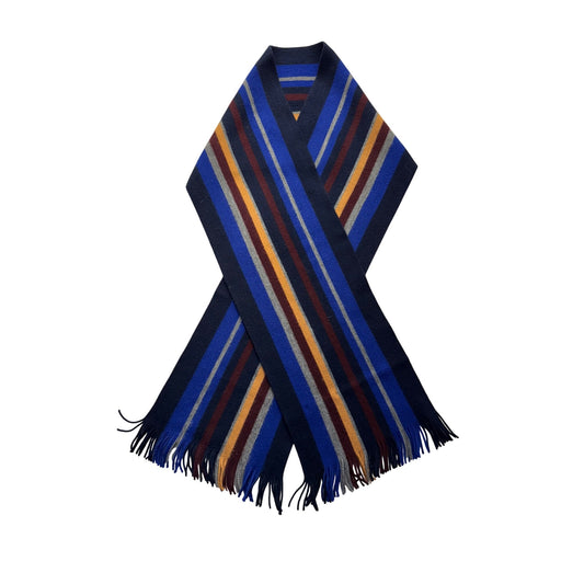 Striped Wool Scarf With Fringe By Bloomingdales - Navy Blue Burgundy Gold #9500