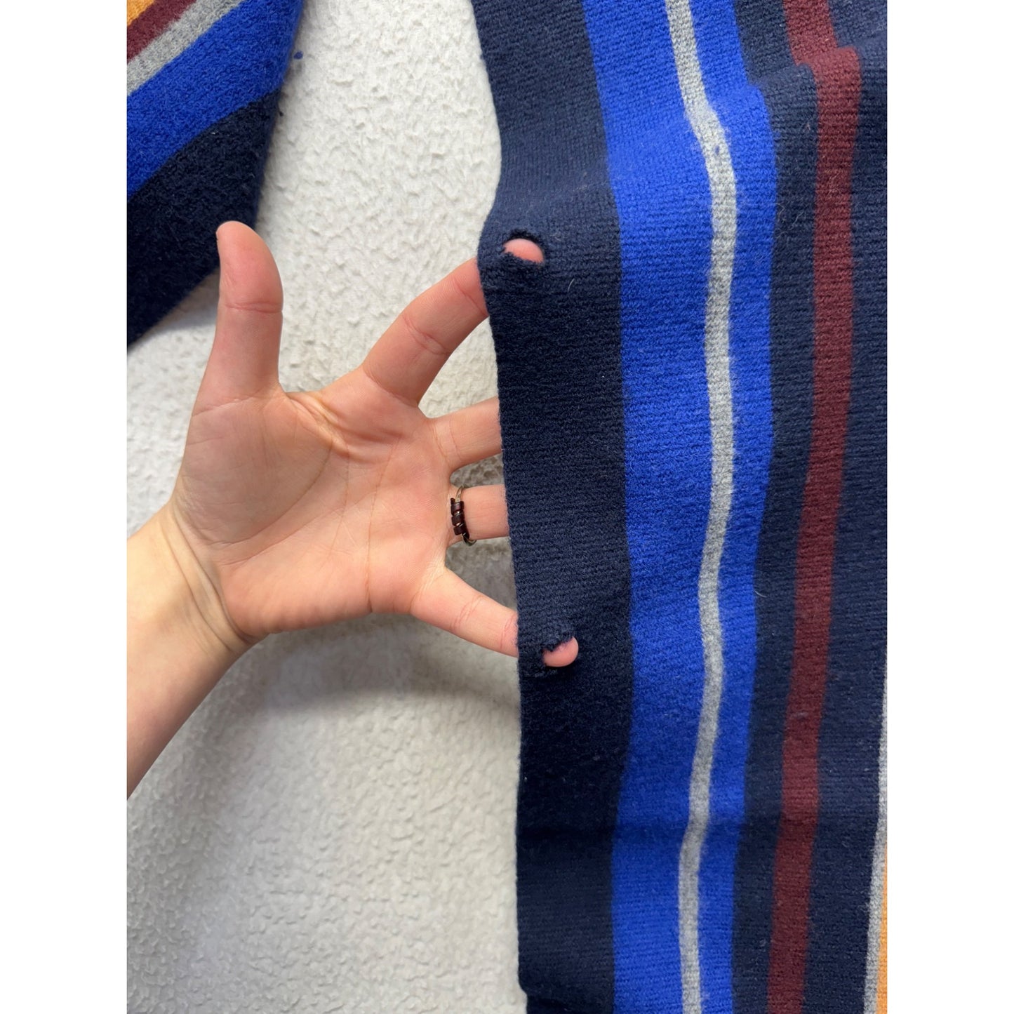 Striped Wool Scarf With Fringe By Bloomingdales - Navy Blue Burgundy Gold #9500
