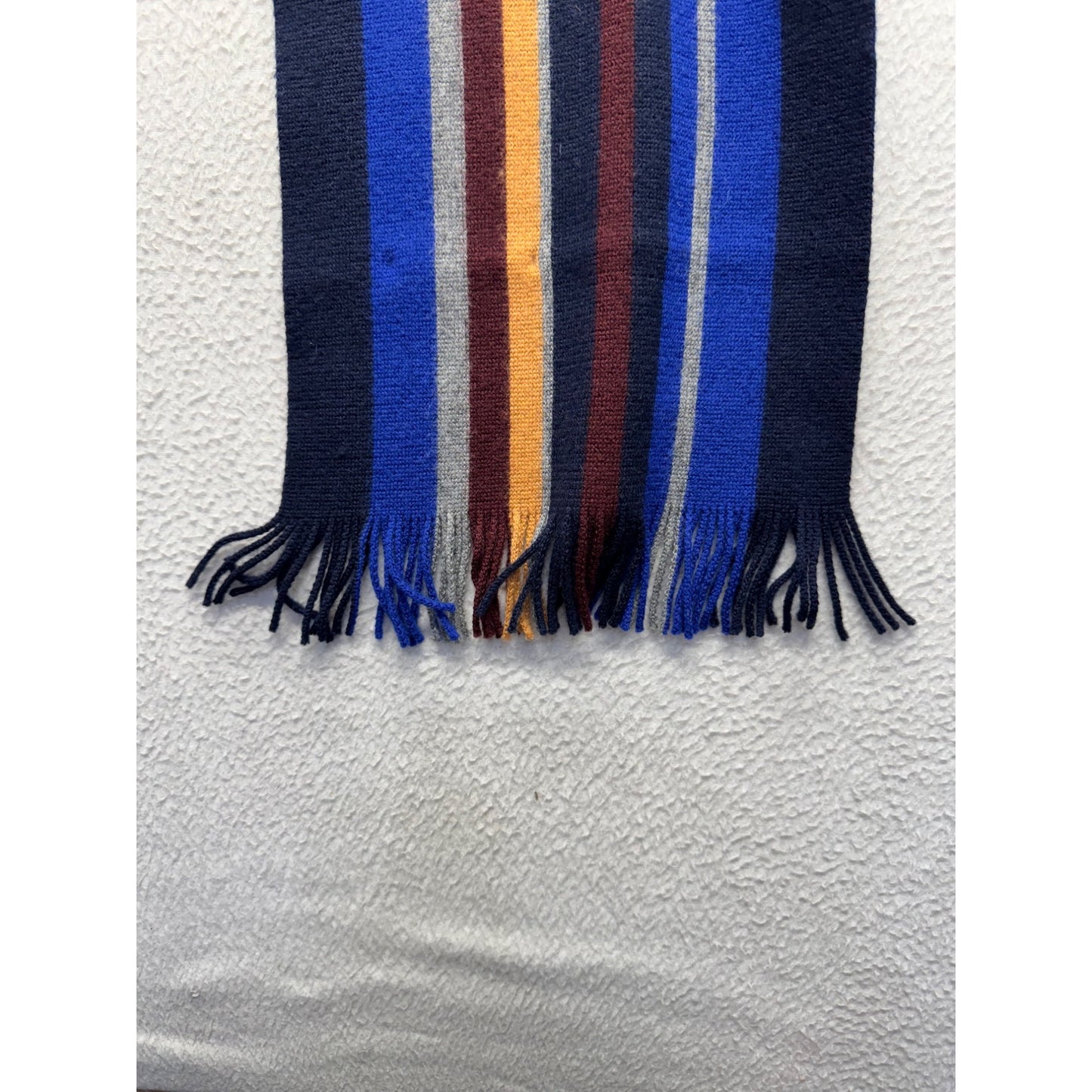 Striped Wool Scarf With Fringe By Bloomingdales - Navy Blue Burgundy Gold #9500