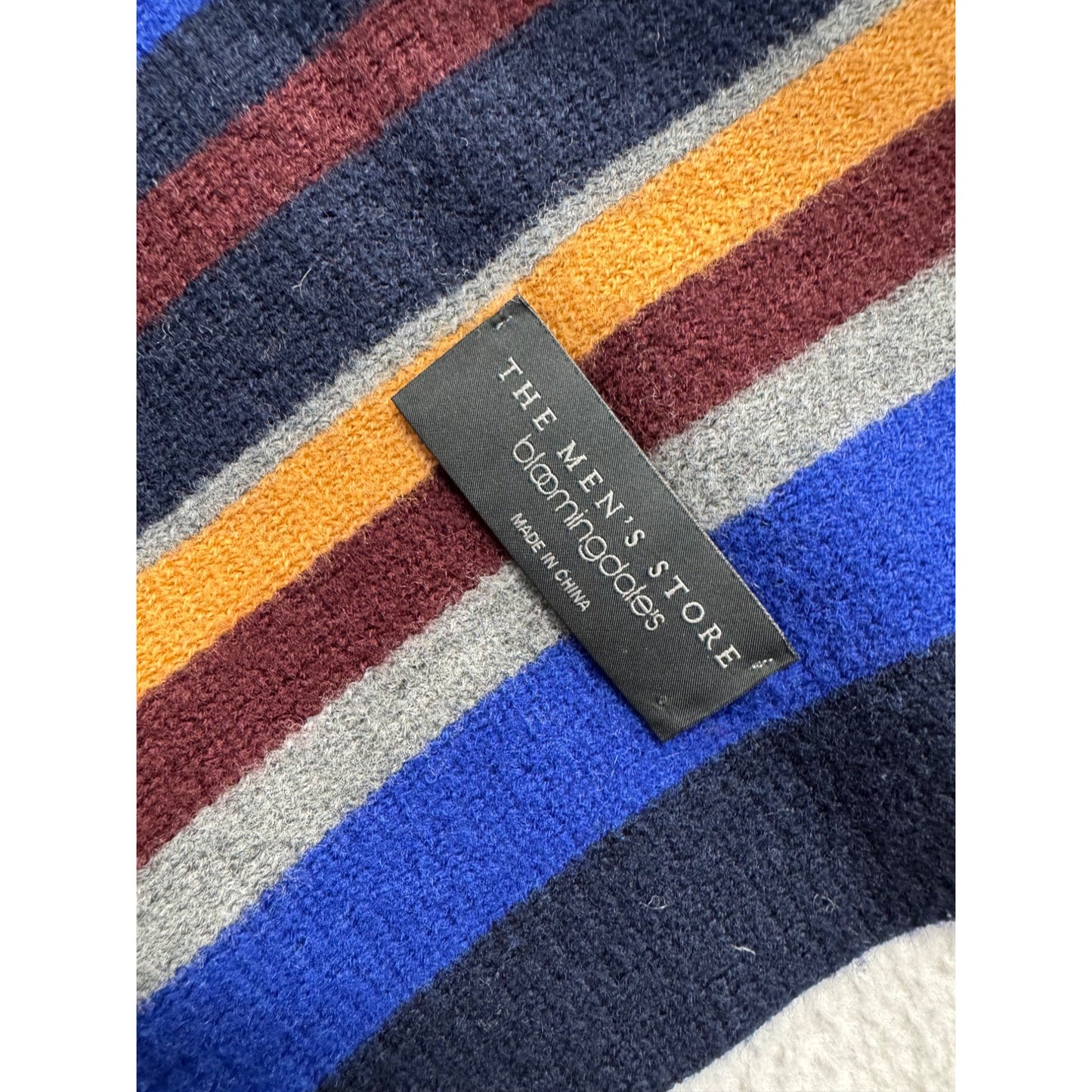 Striped Wool Scarf With Fringe By Bloomingdales - Navy Blue Burgundy Gold #9500