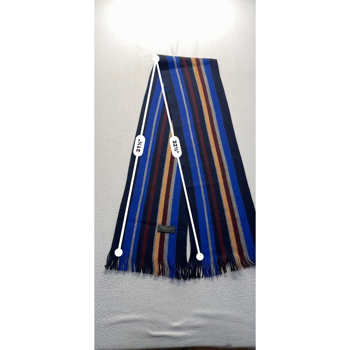 Striped Wool Scarf With Fringe By Bloomingdales - Navy Blue Burgundy Gold #9500