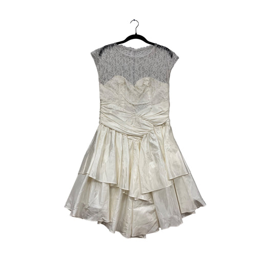 Vintage Steppin Out Ivory Lace & Satin Cap Sleeve Dress Size S #718A