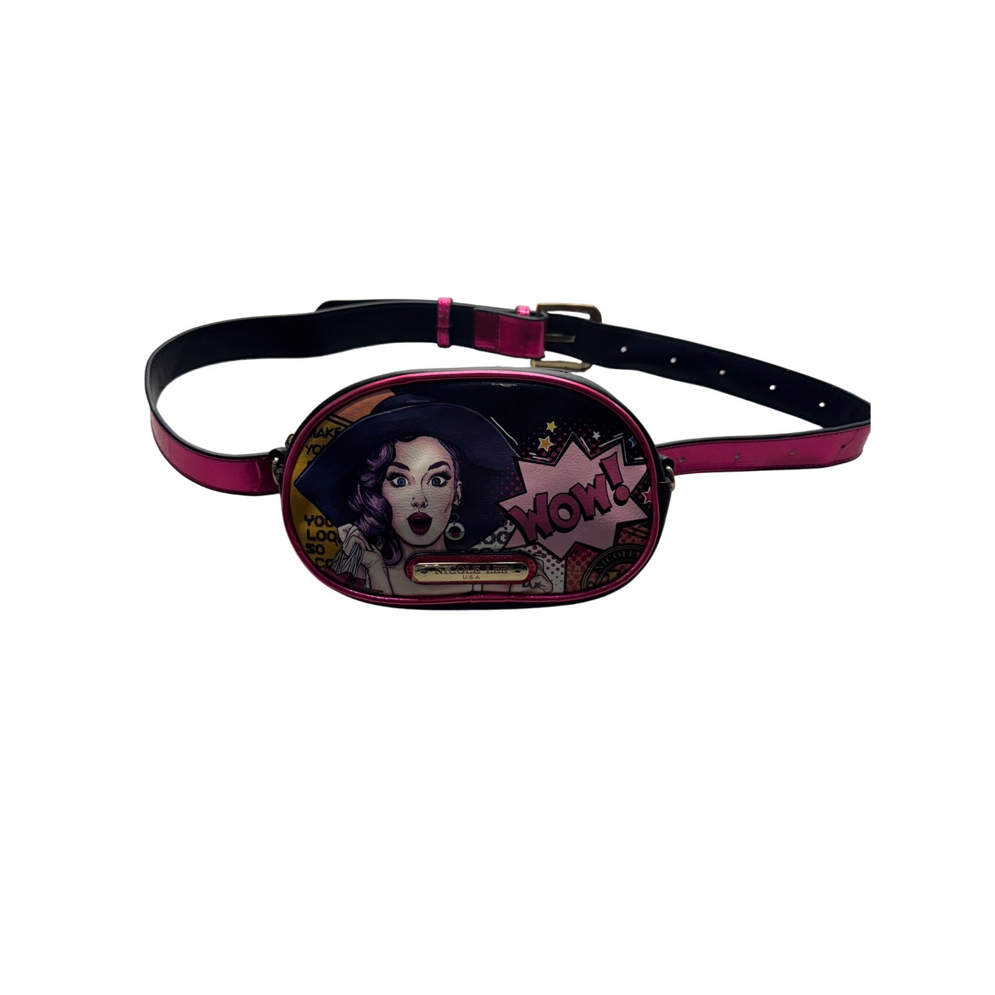 Nicole Lee Pop Art Belt Bag With Adjustable Strap In Black & Pink 385B