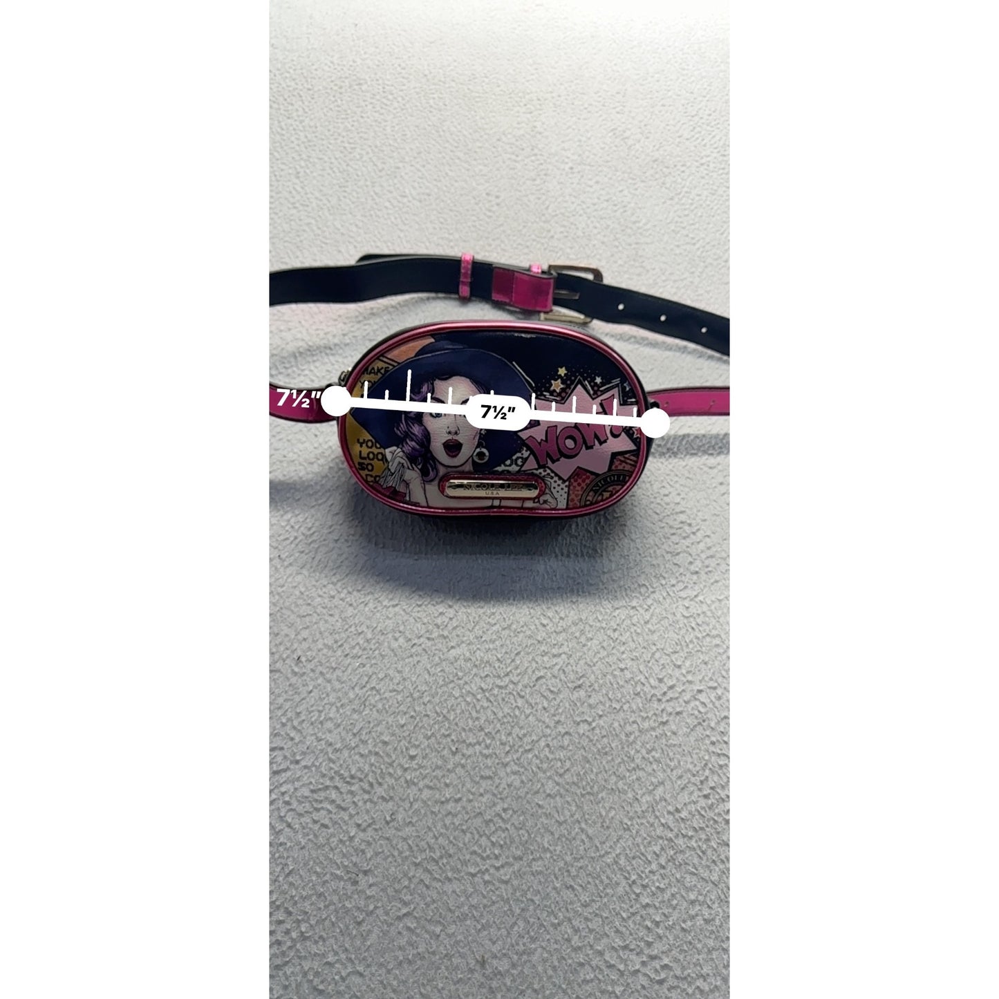 Nicole Lee Pop Art Belt Bag With Adjustable Strap In Black & Pink 385B