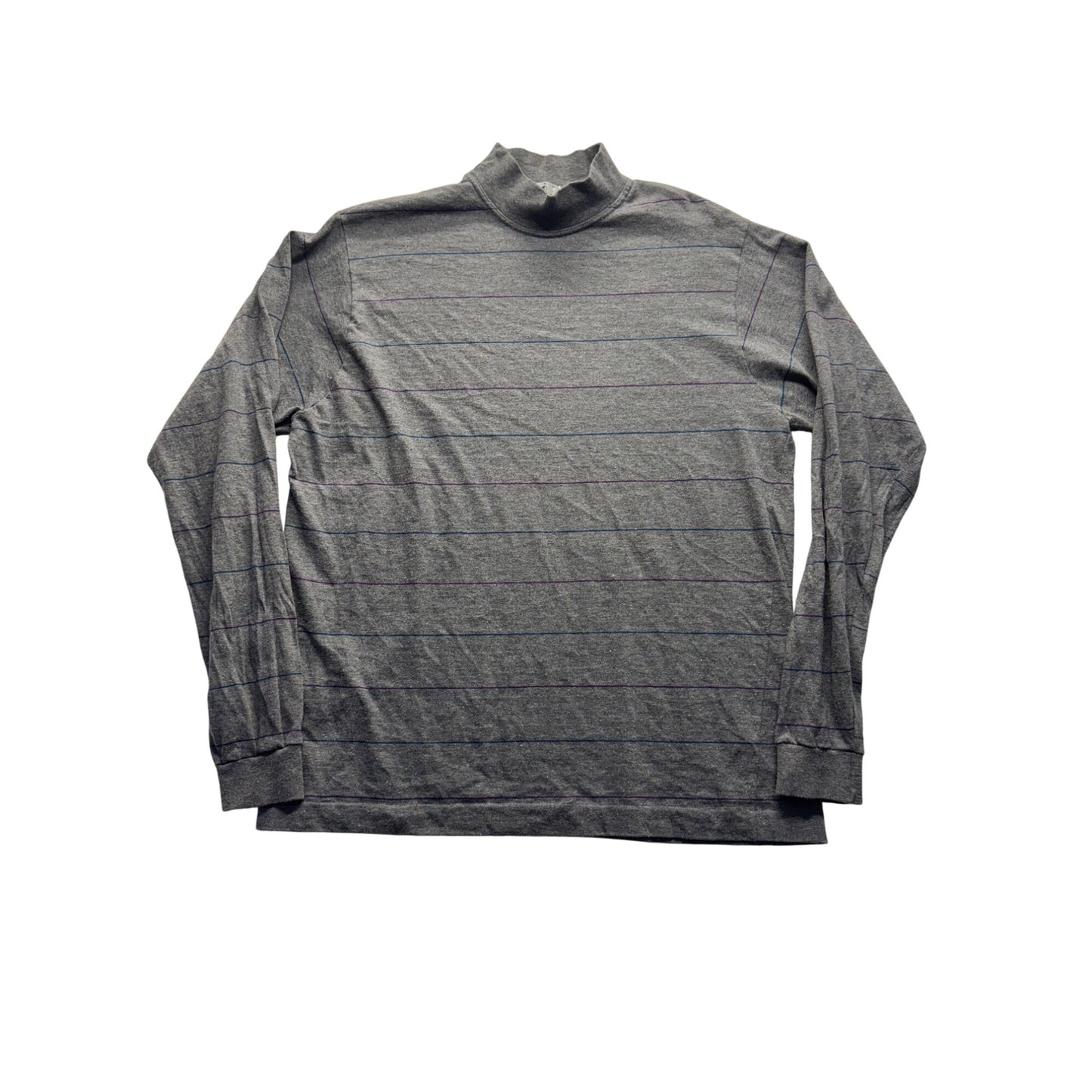 Vintage Jockey Gray Striped Long Sleeve Mock Neck Shirt 100% Cotton #7870