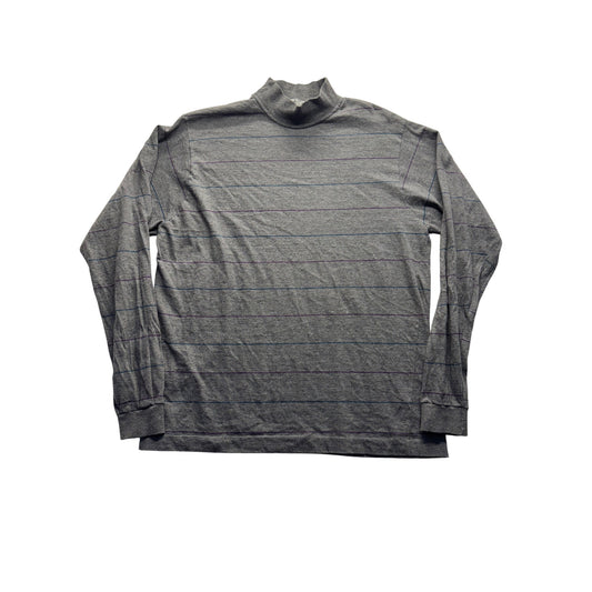 Vintage Jockey Gray Striped Long Sleeve Mock Neck Shirt 100% Cotton #7870
