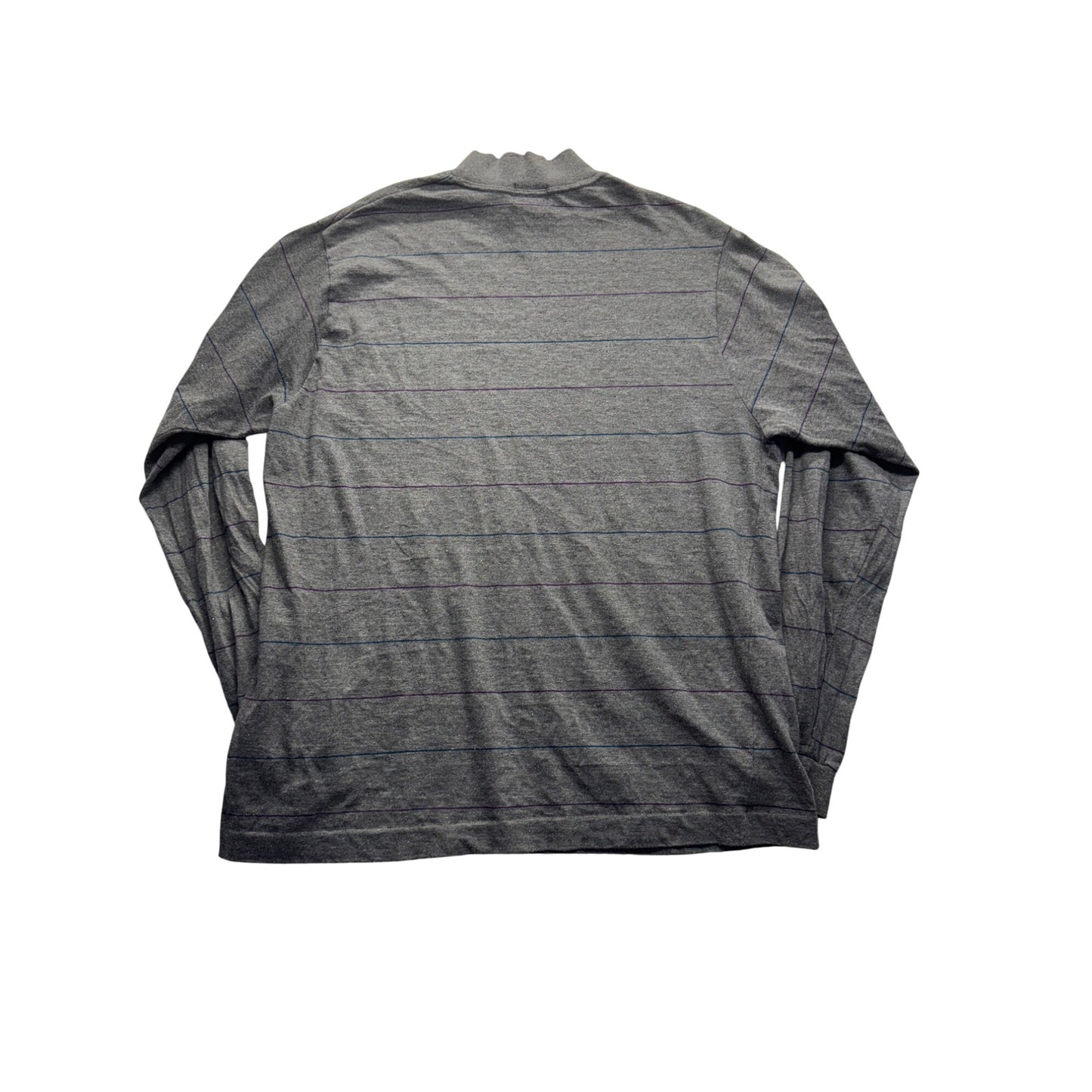 Vintage Jockey Gray Striped Long Sleeve Mock Neck Shirt 100% Cotton #7870