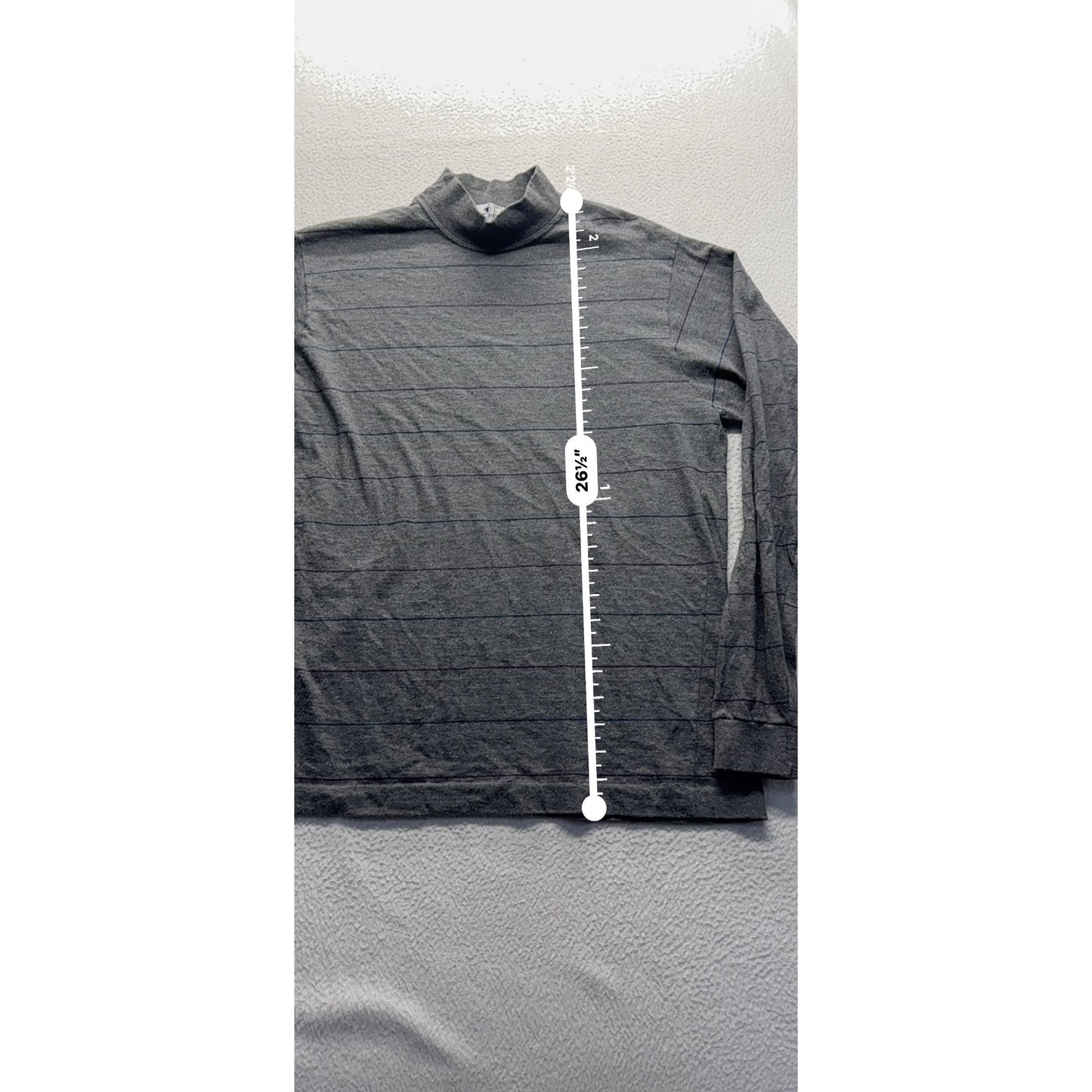 Vintage Jockey Gray Striped Long Sleeve Mock Neck Shirt 100% Cotton #7870