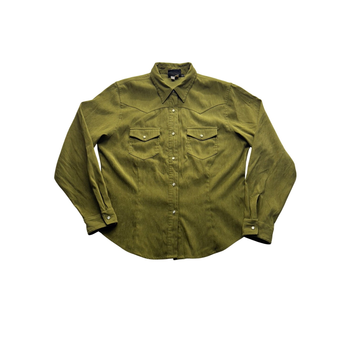 VTG Star Olive Western Style Button-Up Shirt L Polyester/Spandex #7977