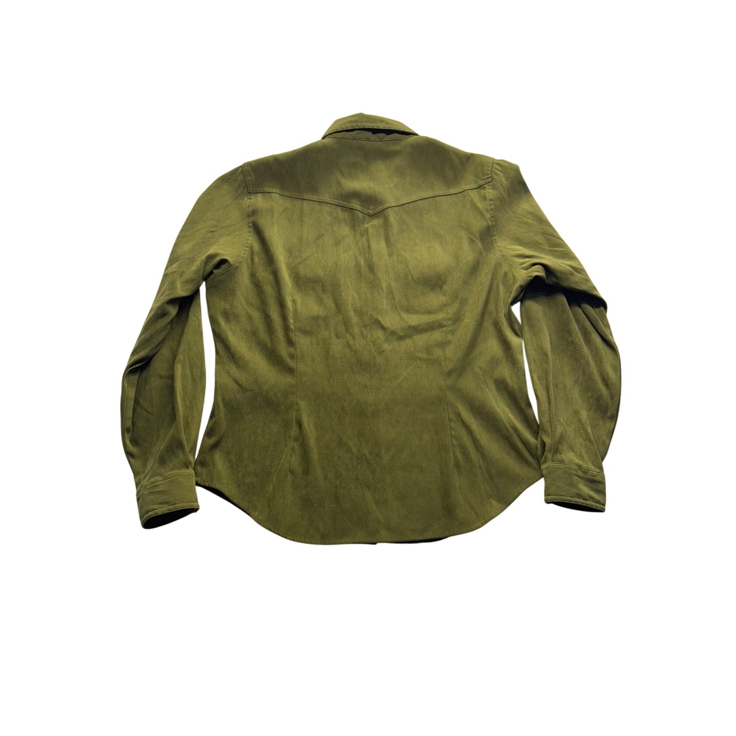 VTG Star Olive Western Style Button-Up Shirt L Polyester/Spandex #7977