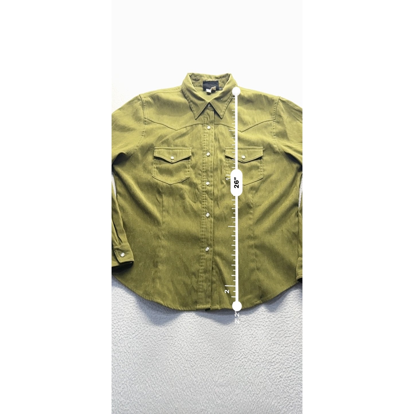 VTG Star Olive Western Style Button-Up Shirt L Polyester/Spandex #7977