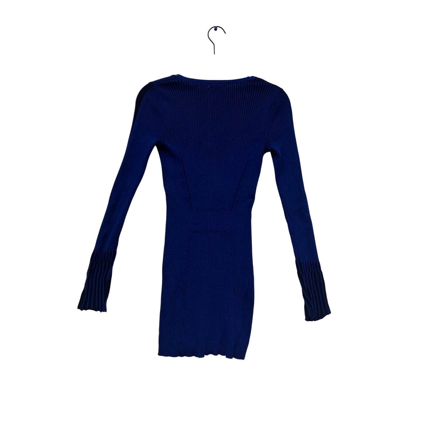 Cache Blue Ribbed V-Neck Long Sleeve Sweater Dress With Studded Neckline #627A