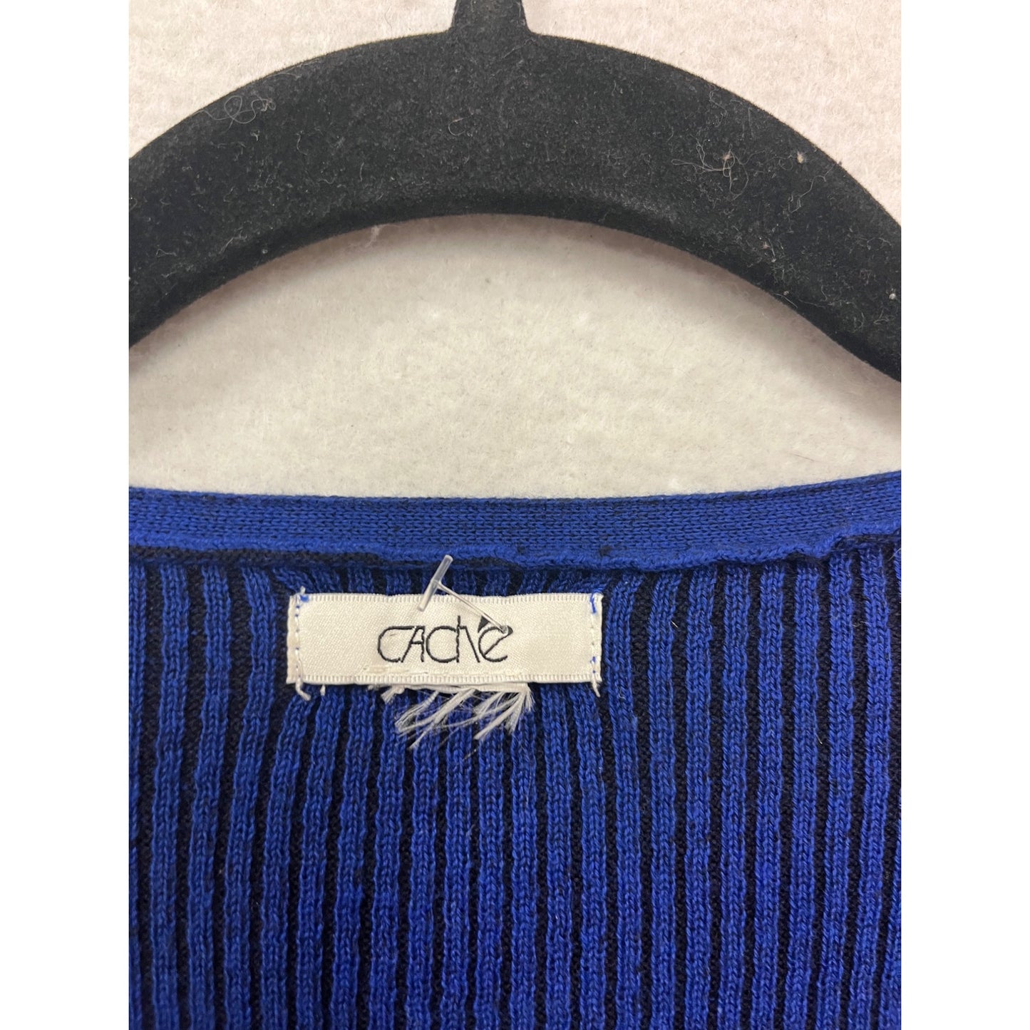 Cache Blue Ribbed V-Neck Long Sleeve Sweater Dress With Studded Neckline #627A