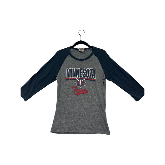 Minnesota Twins Womens Raglan 3/4 Sleeve Baseball Tee Large Gray & Navy #6807