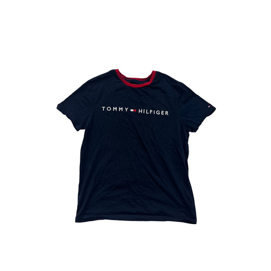 Tommy Hilfiger Mens Medium Navy T-Shirt With Red Collar Trim & Logo Embroidery #6816