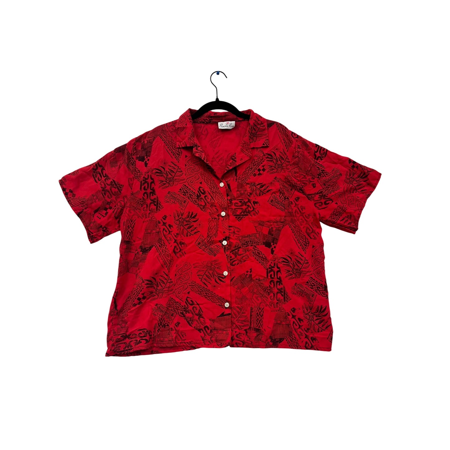 Men’s  Vintage Prairie Rose Red Hawaiian Button-Up Shirt  #2914