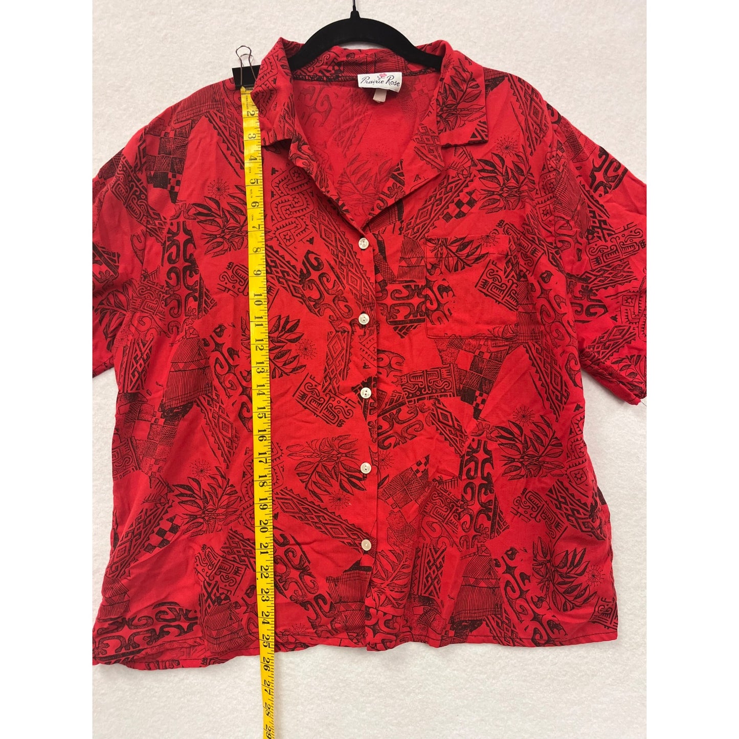 Men’s  Vintage Prairie Rose Red Hawaiian Button-Up Shirt  #2914