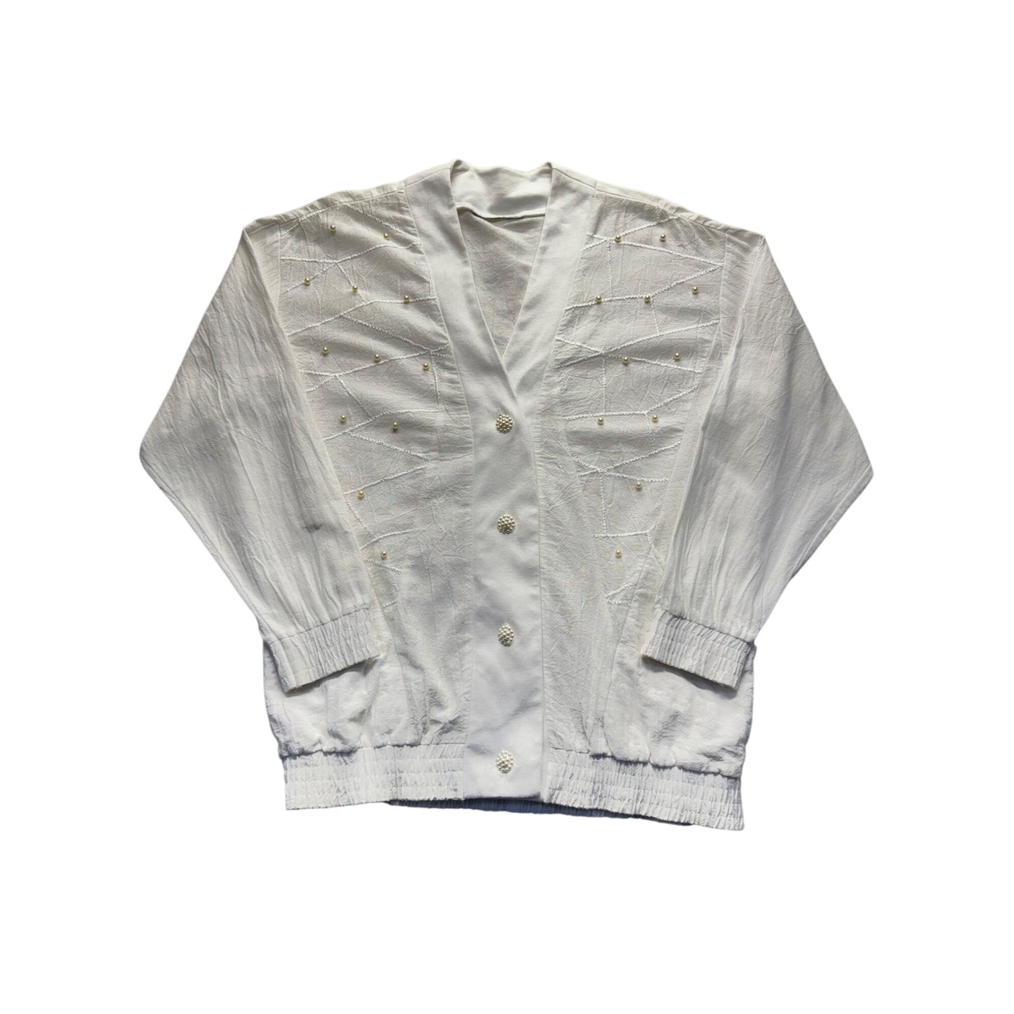 Vintage White Cardigan With Pearl Buttons & Embellishments #9537