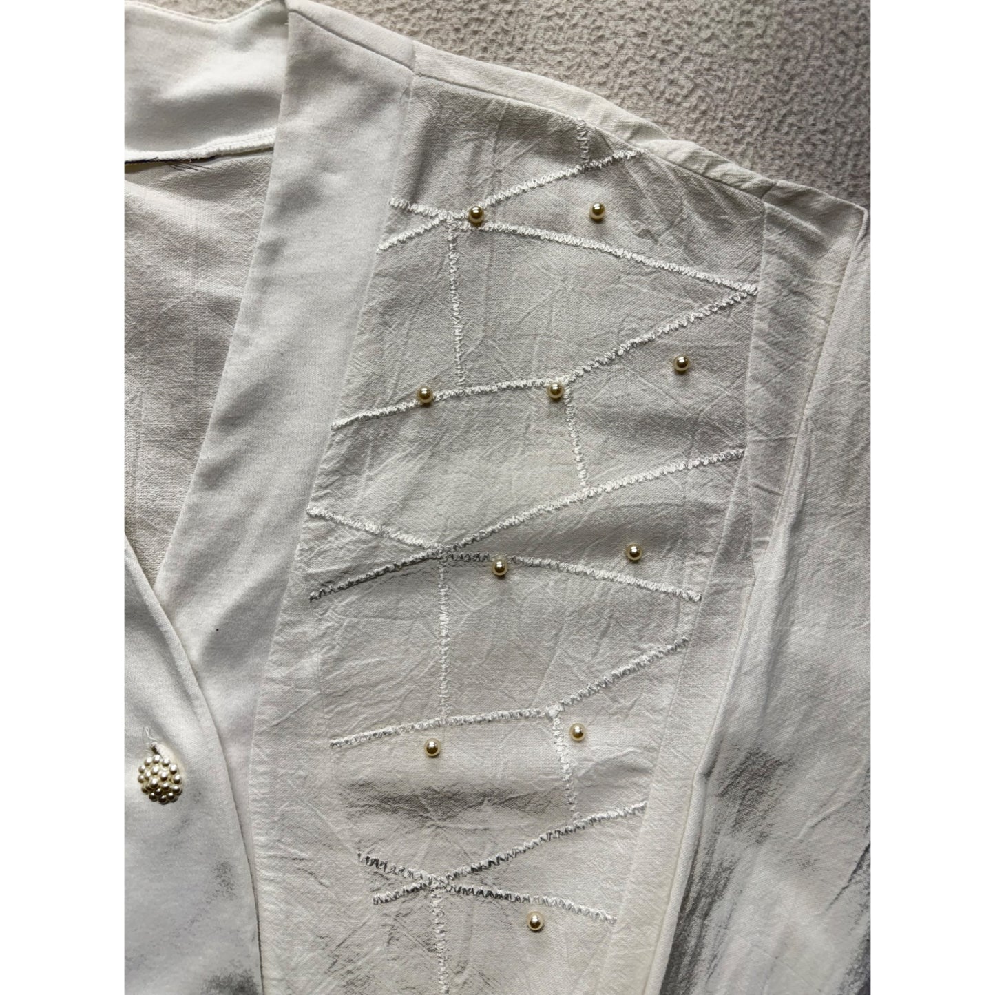 Vintage White Cardigan With Pearl Buttons & Embellishments #9537