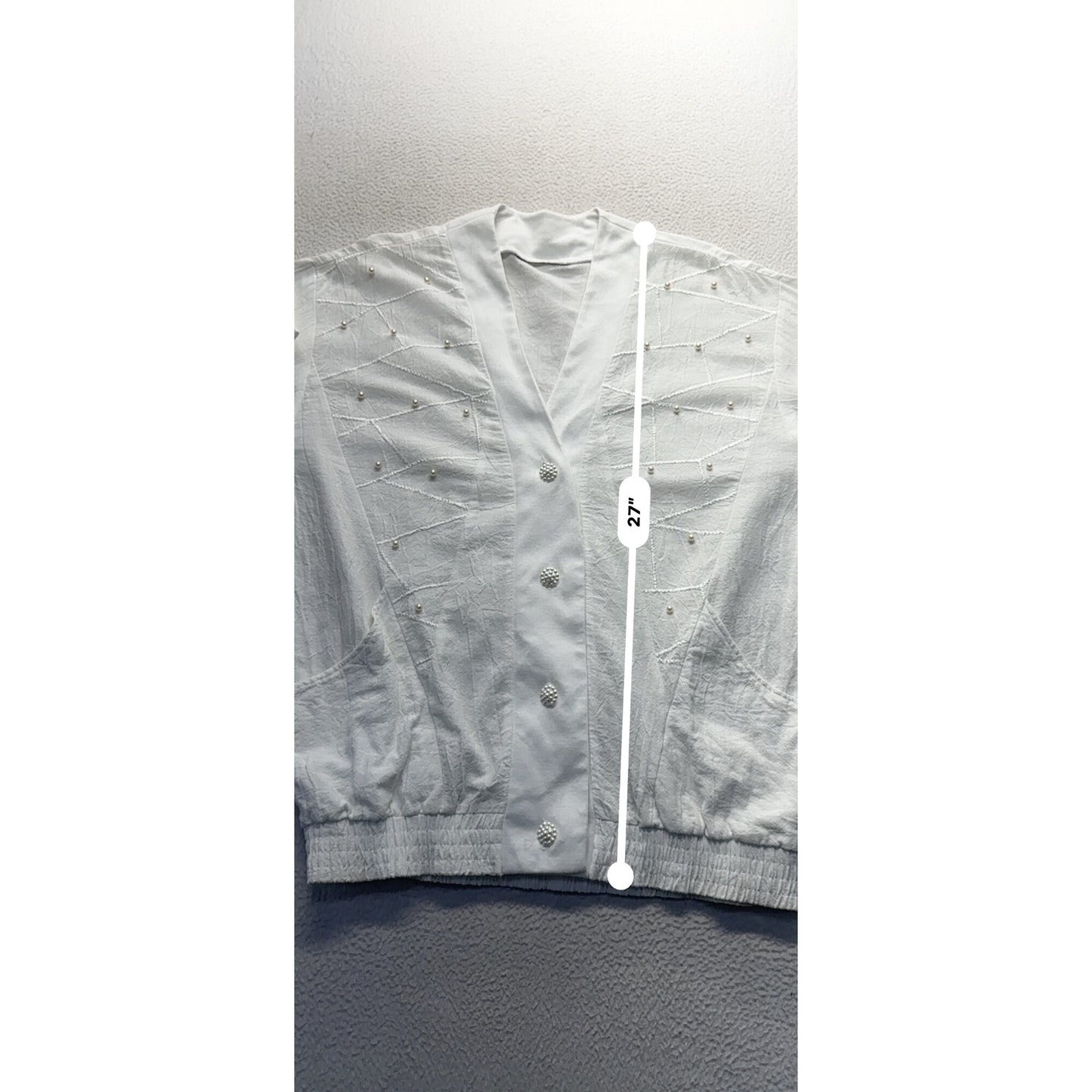 Vintage White Cardigan With Pearl Buttons & Embellishments #9537