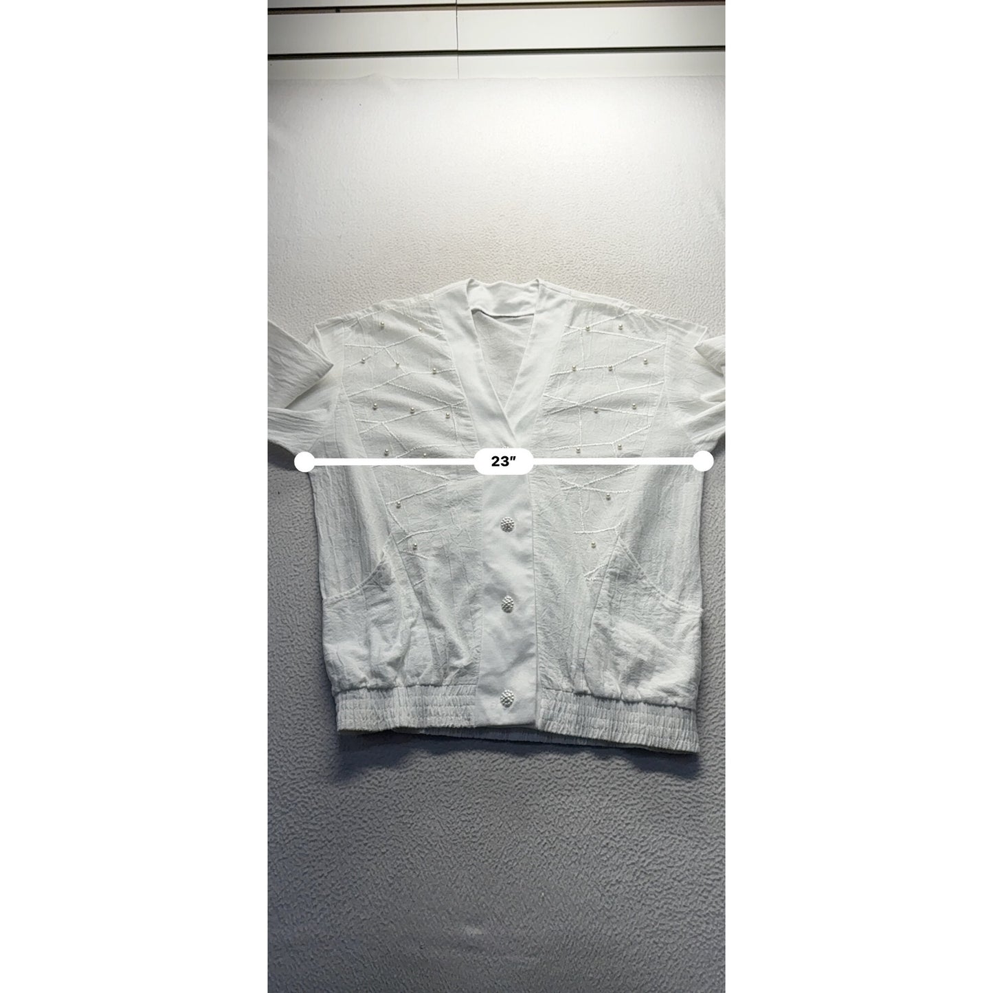 Vintage White Cardigan With Pearl Buttons & Embellishments #9537