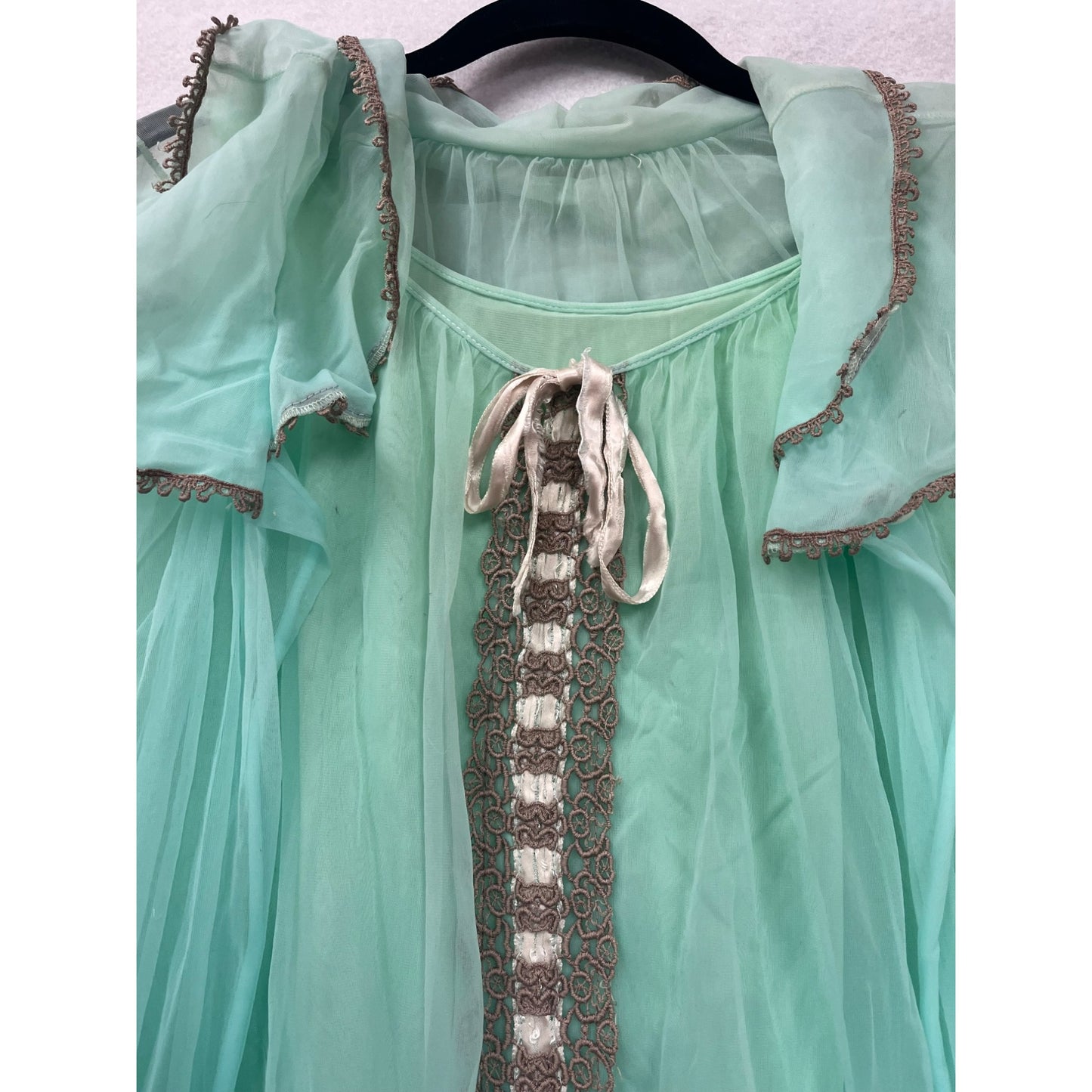 Vintage 80s Sheer Aqua Nightgown & Robe Set #6169