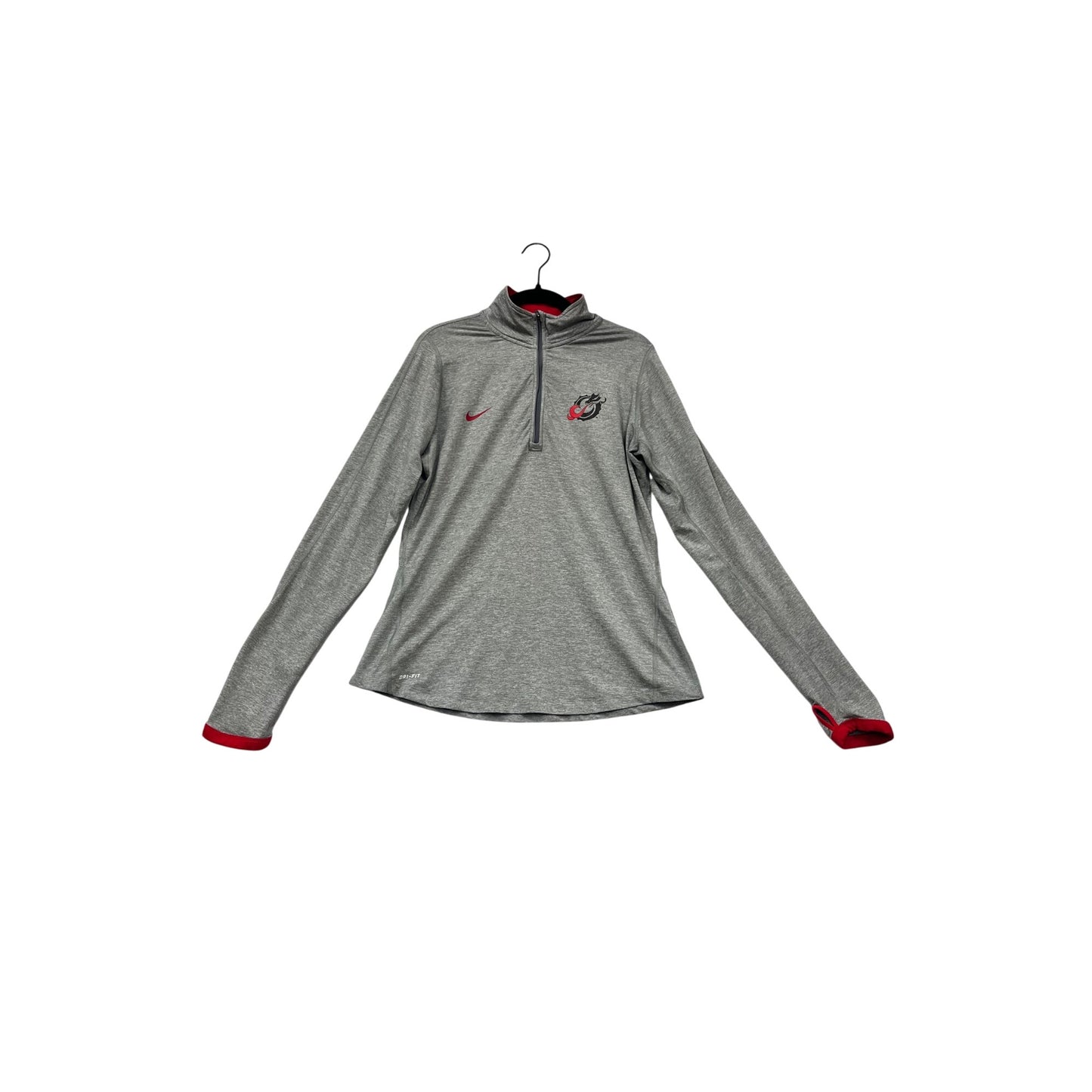 Nike Dri-Fit Gray & Red Quarter-Zip Pullover With Dragon Logo Size L #989A