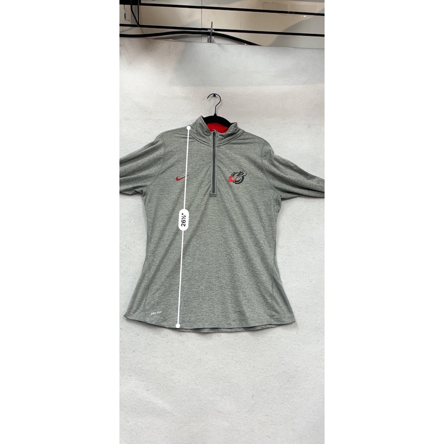 Nike Dri-Fit Gray & Red Quarter-Zip Pullover With Dragon Logo Size L #989A
