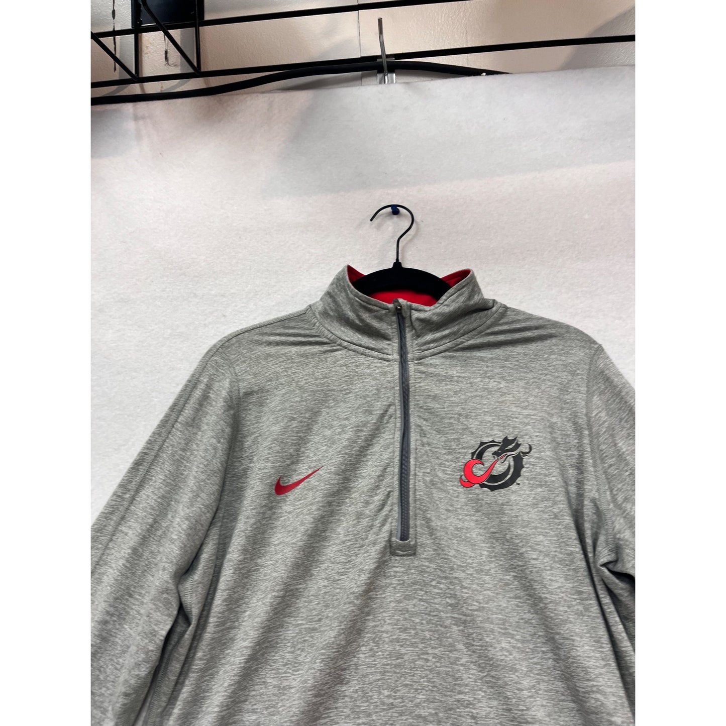 Nike Dri-Fit Gray & Red Quarter-Zip Pullover With Dragon Logo Size L #989A