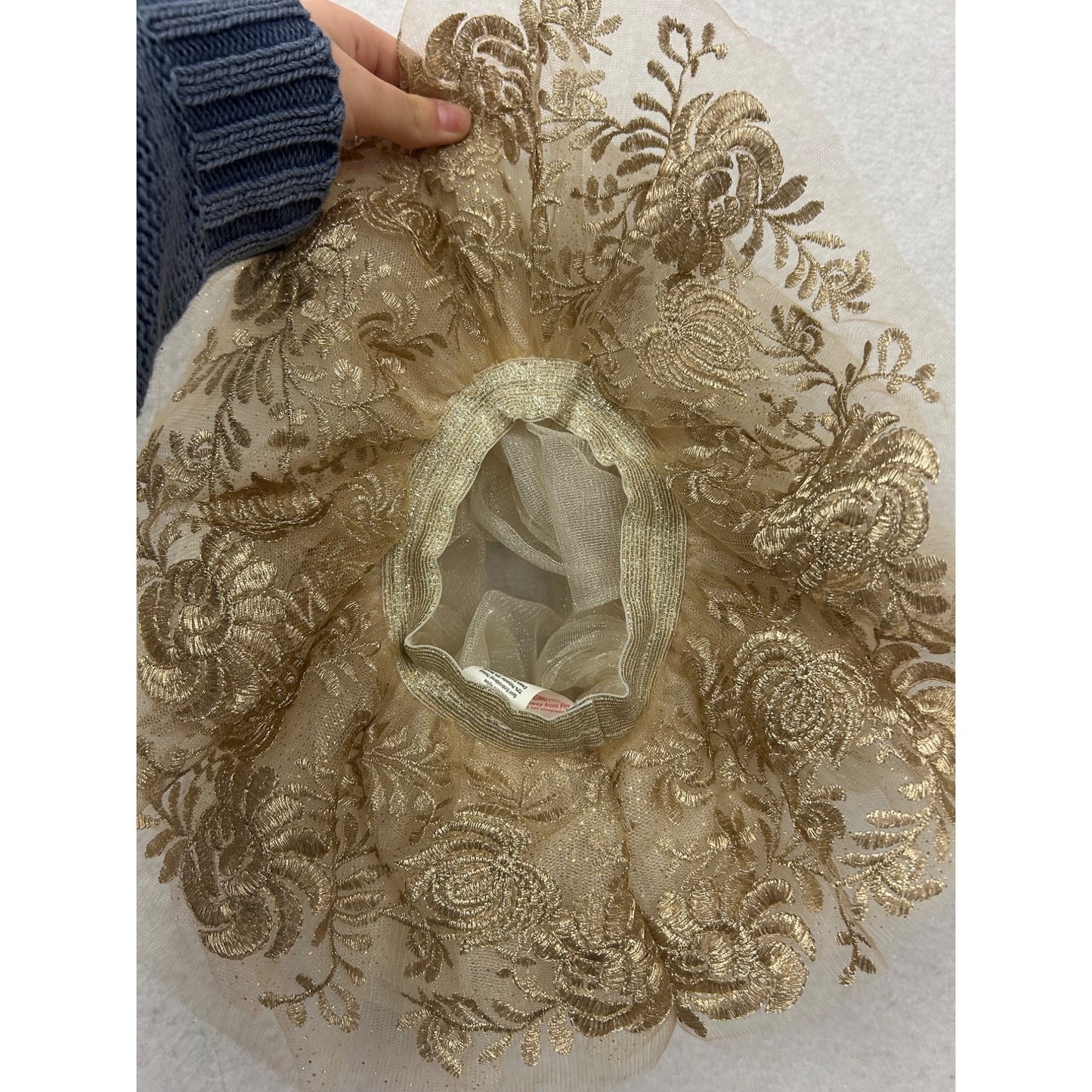 Gold & Ivory Elly & Emmy Baby Tutu Skirt Glittery Floral Embroidery Elastic Waist #264A