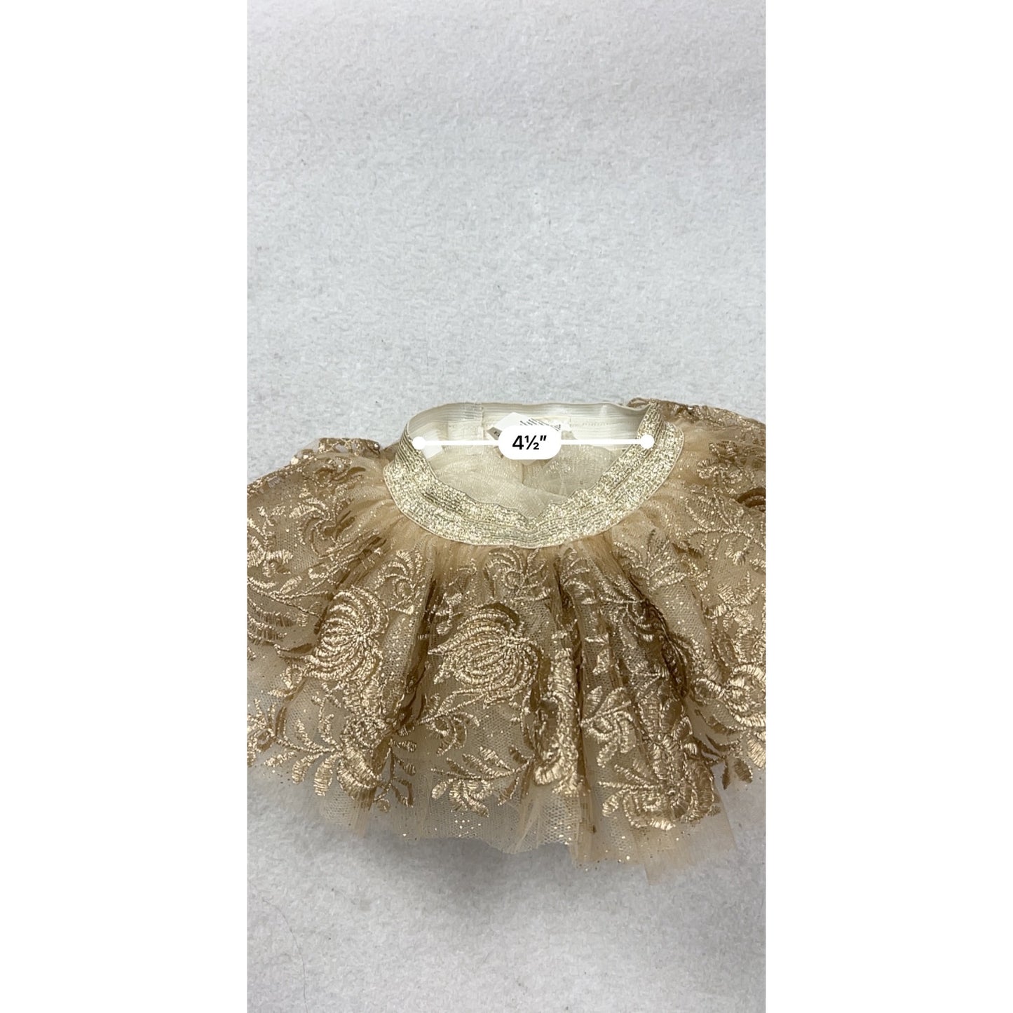 Gold & Ivory Elly & Emmy Baby Tutu Skirt Glittery Floral Embroidery Elastic Waist #264A