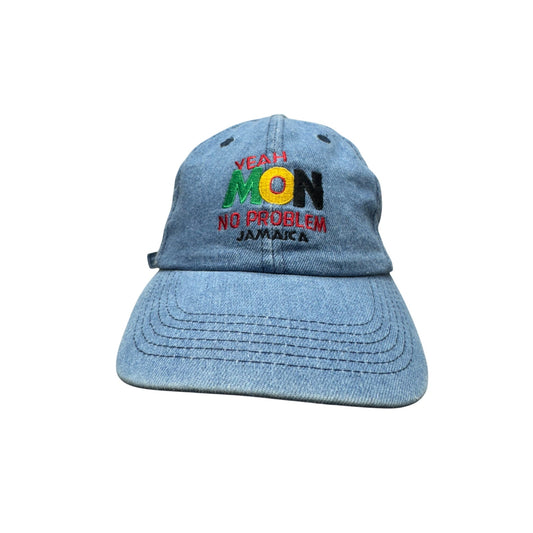 Yeah Mon Jamaica Denim Baseball Cap Adjustable Strapback Rasta Colors #9790