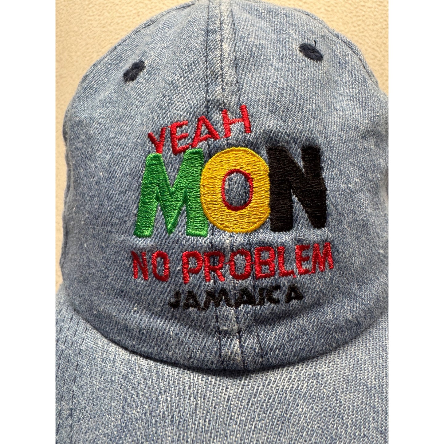 Yeah Mon Jamaica Denim Baseball Cap Adjustable Strapback Rasta Colors #9790