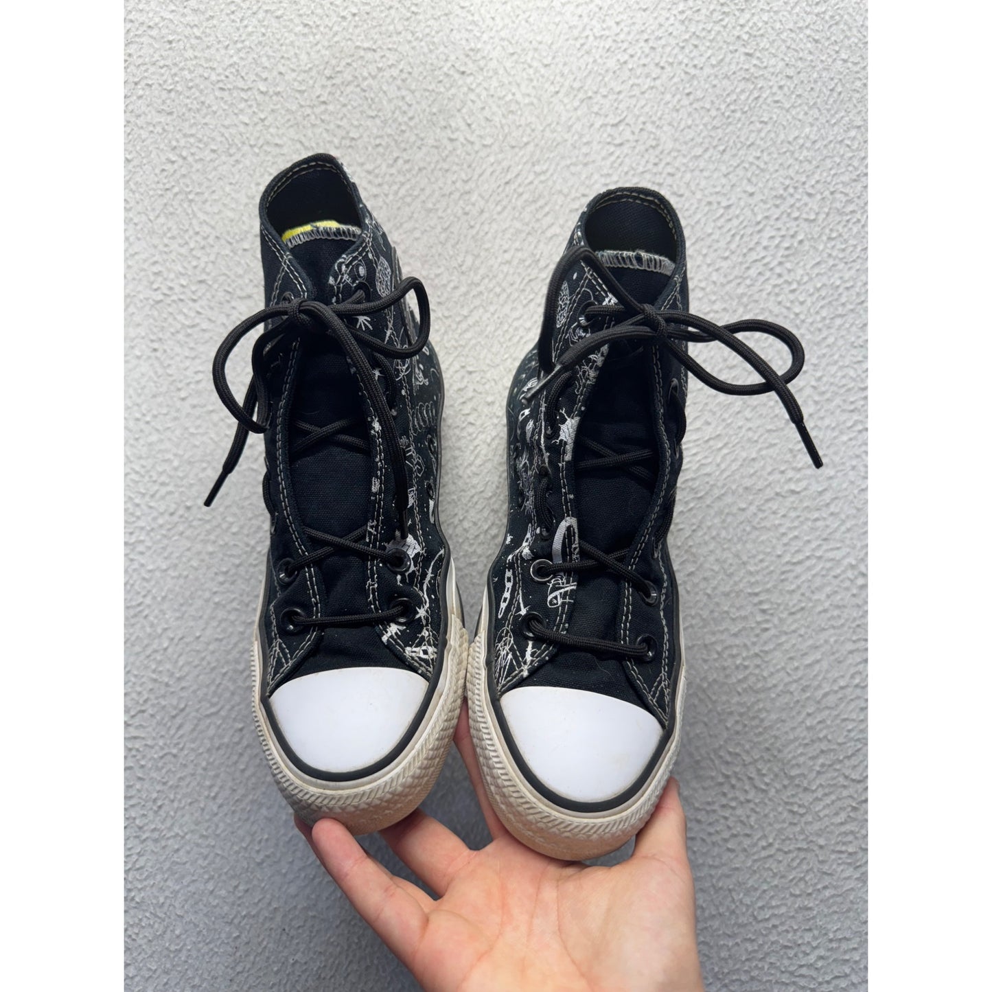 Converse All Star Black & White Cosmic Print High-Top Sneakers Pink Accent #9622