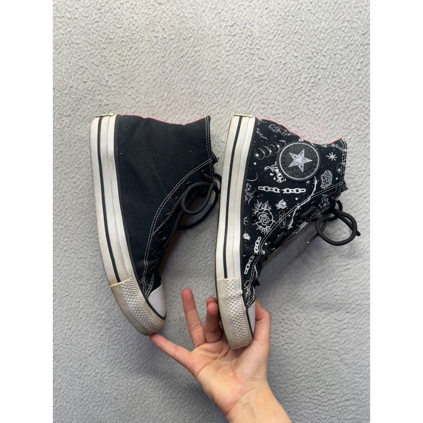 Converse All Star Black & White Cosmic Print High-Top Sneakers Pink Accent #9622