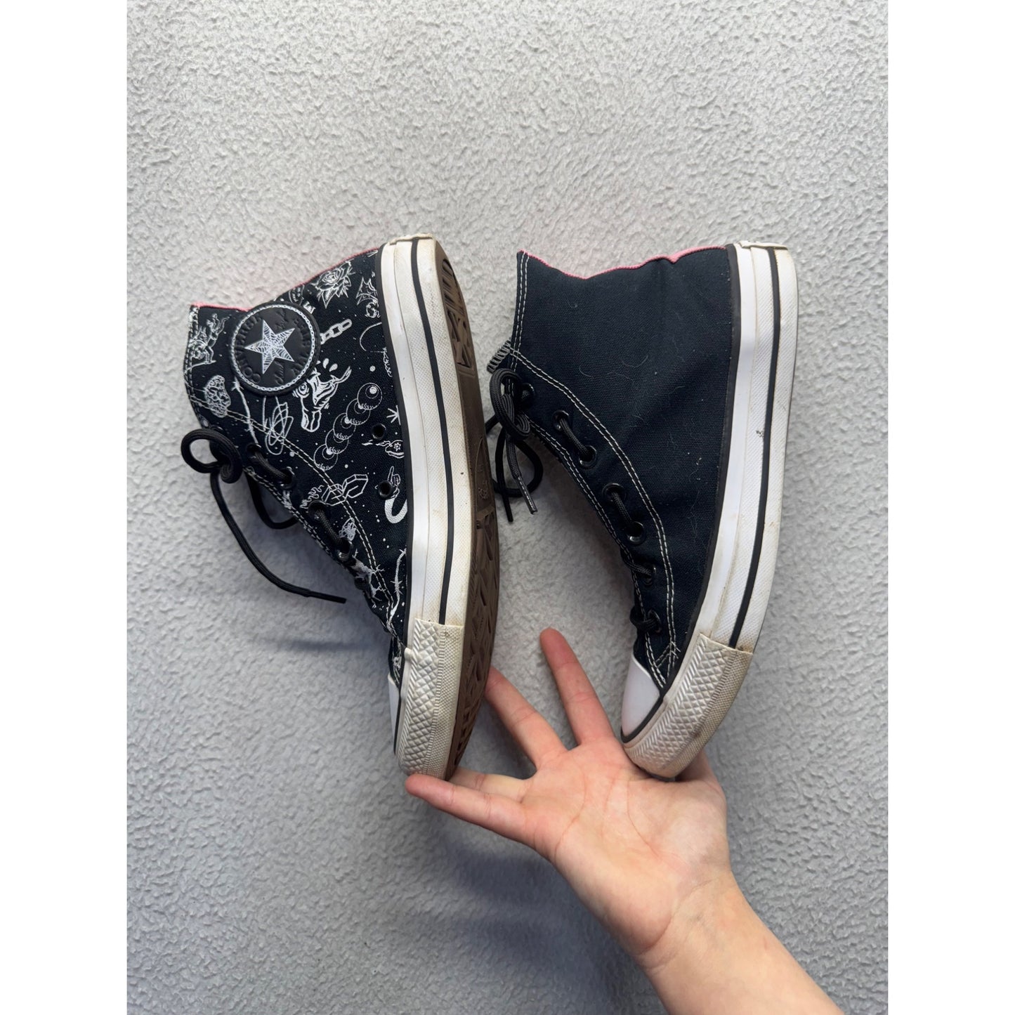Converse All Star Black & White Cosmic Print High-Top Sneakers Pink Accent #9622