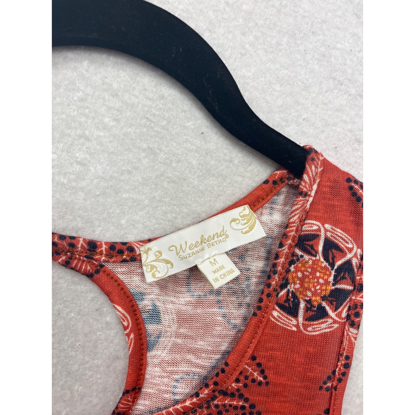 Suzanne Betro Weekend Red & Black Floral Sleeveless Top Size L #546A