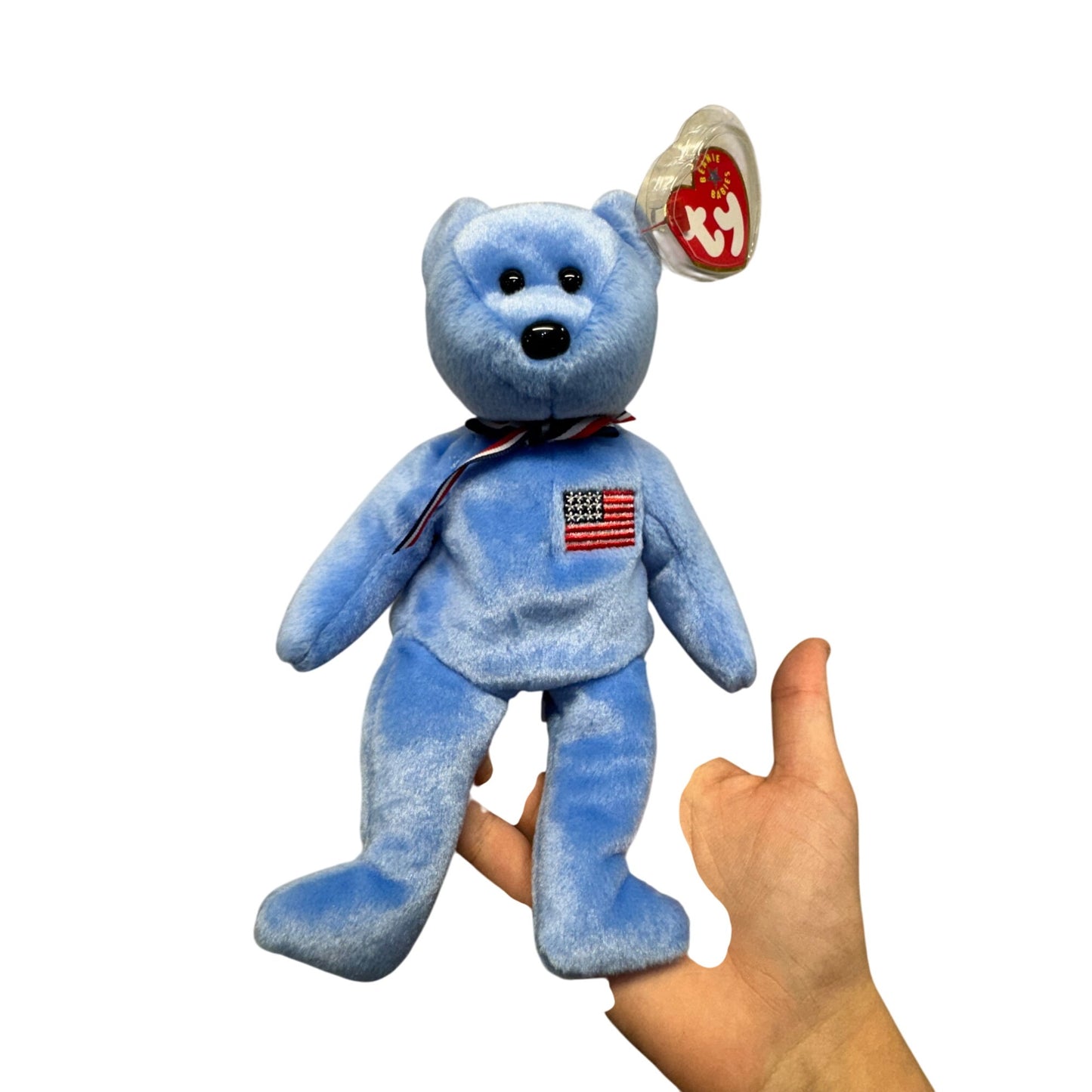 Ty Beanie Baby America Bear 2001 Limited Edition Blue Plush Tag USA Flag #9876